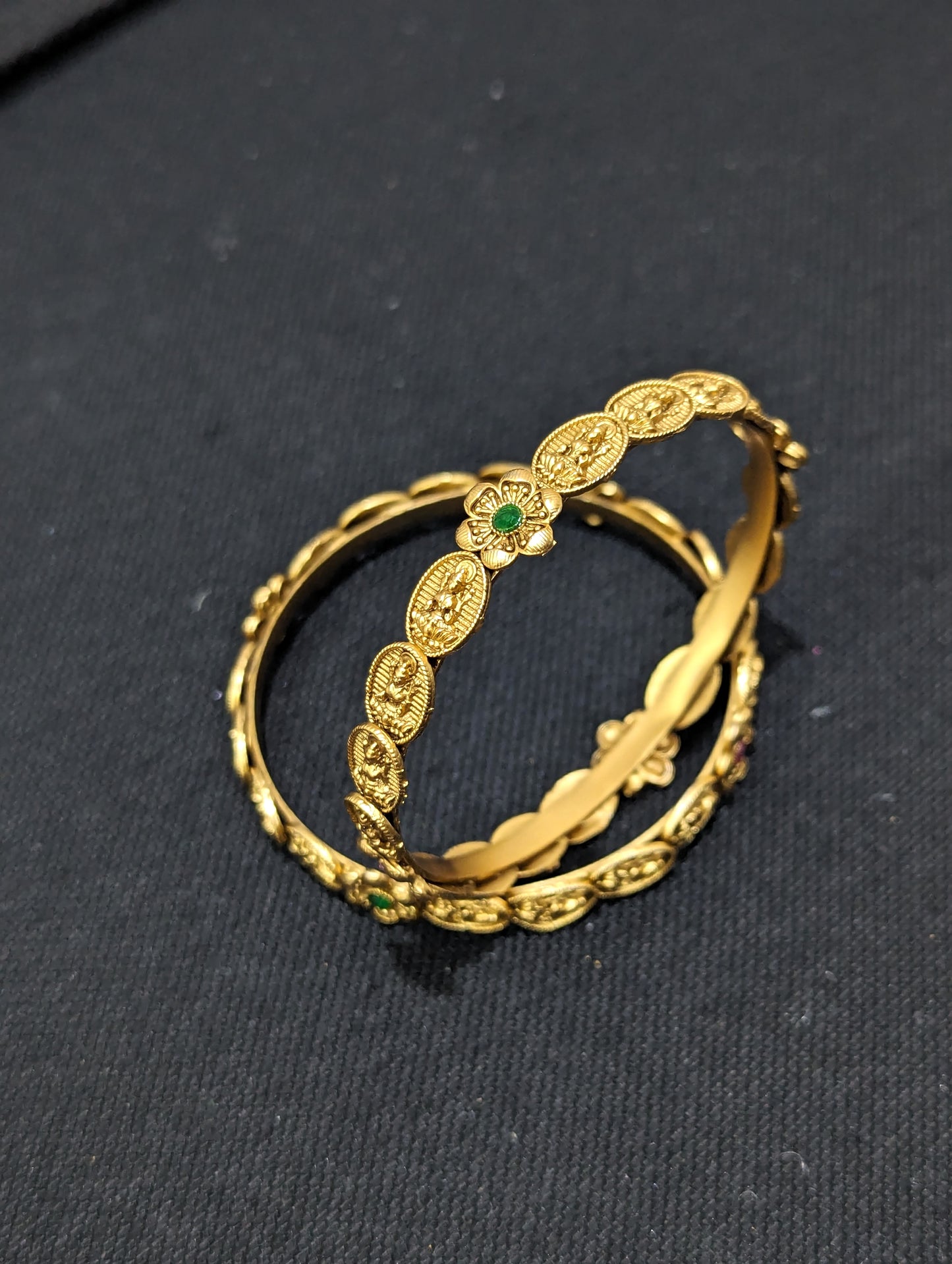 Goddess Lakshmi Antique matte gold plated bangles - 2x4 size