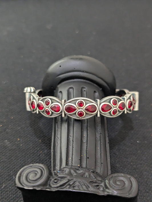 Oxidized Silver Flower Polki kada bracelet