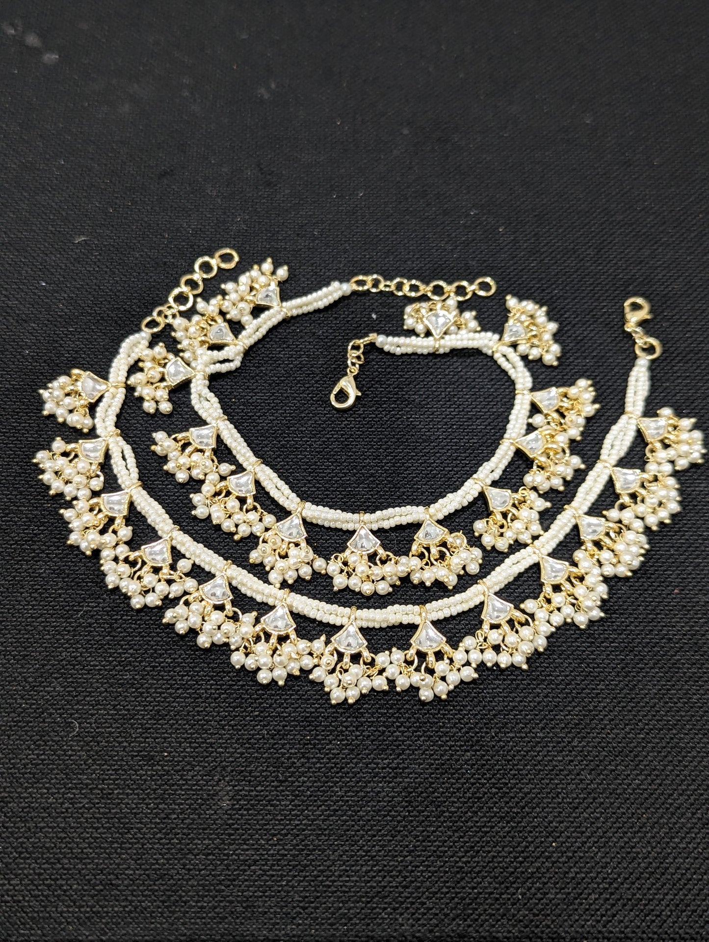 Glass Kundan White Pearl Seed bead Anklets