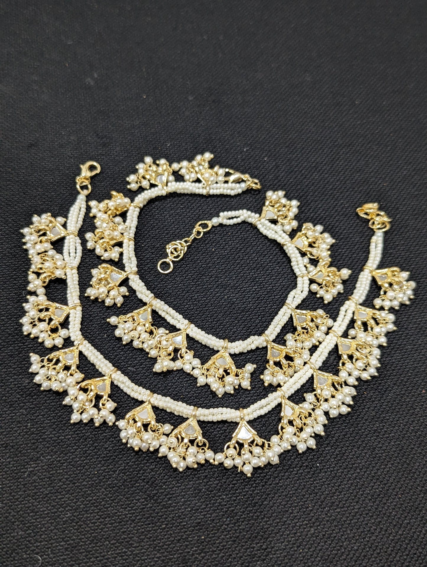 Glass Kundan White Pearl Seed bead Anklets