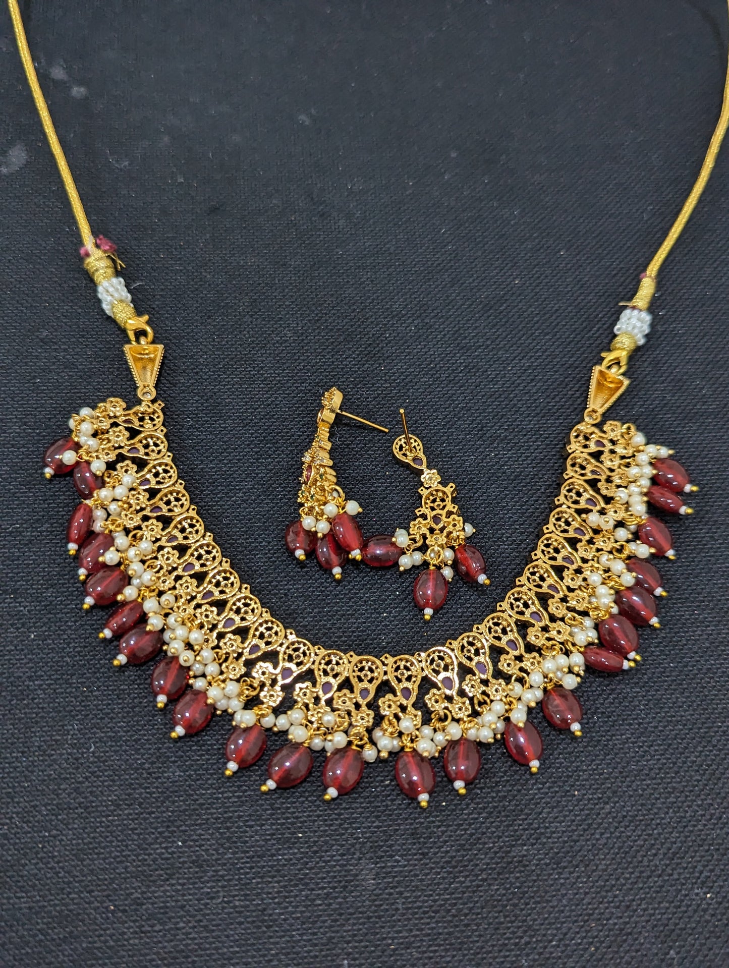 Bead dangle Flower design CZ Choker Set