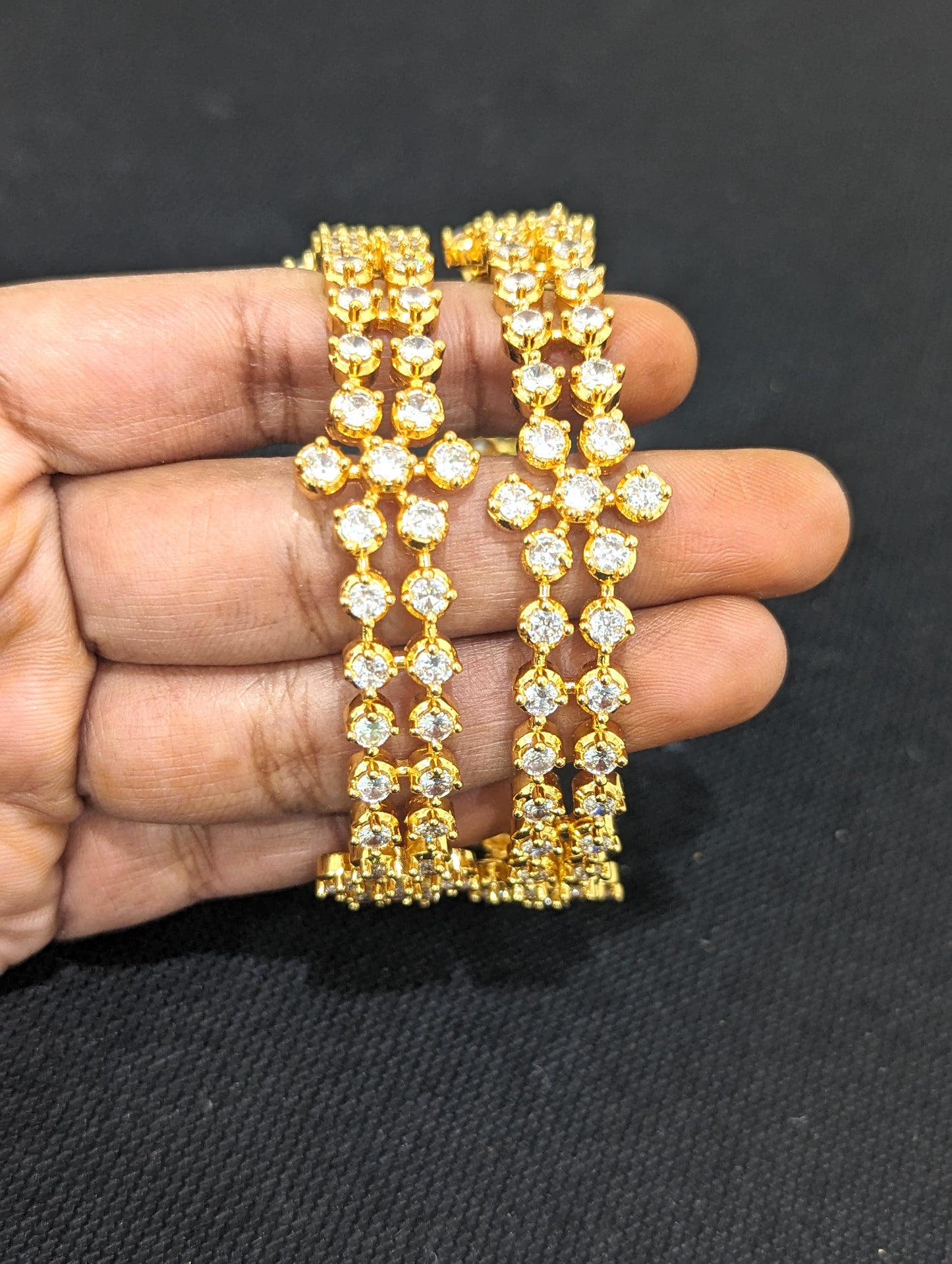 Dual line White CZ Gold plated Bangles