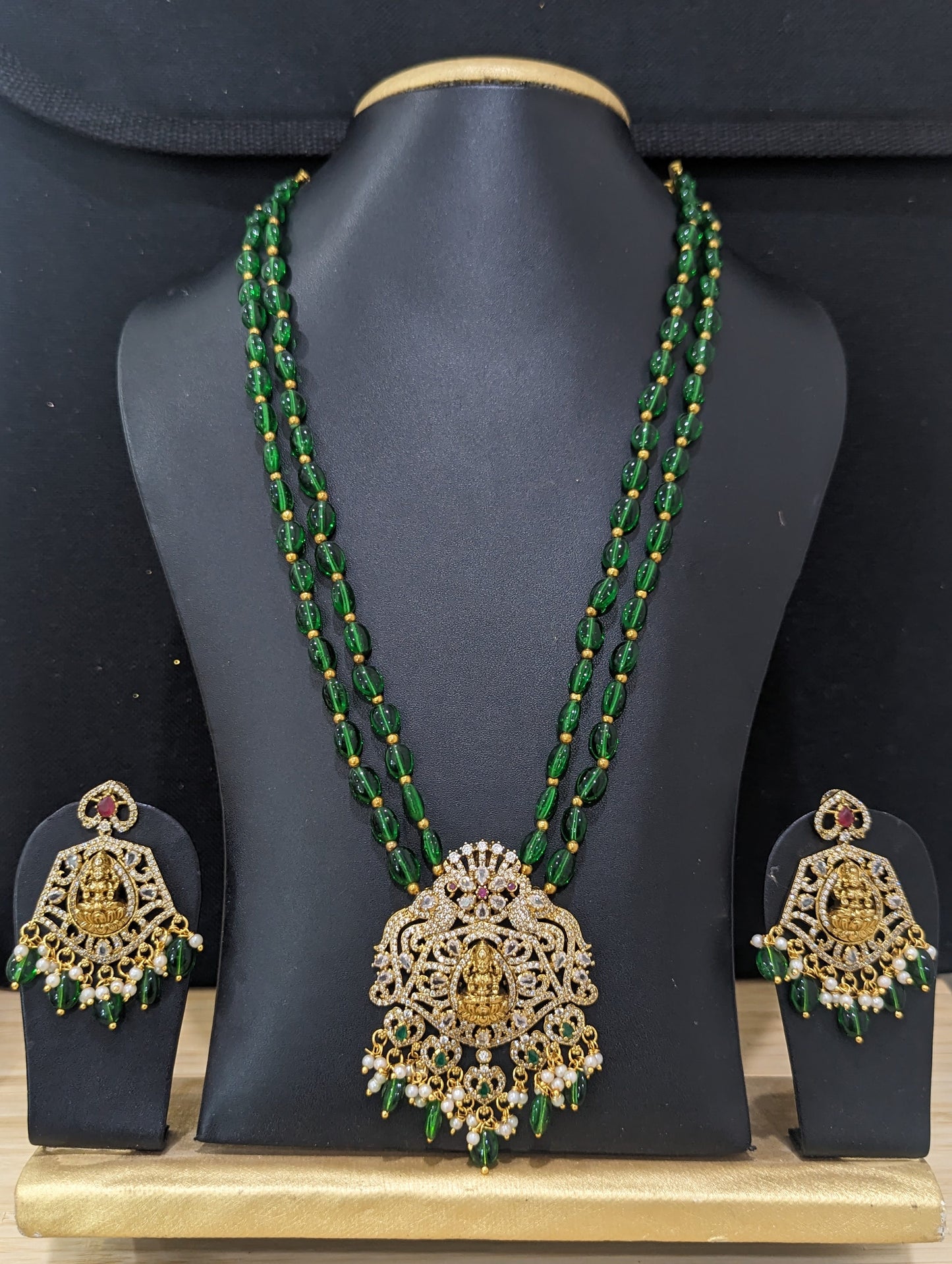 CZ Long chain Beaded Necklace and Earrings set - D1