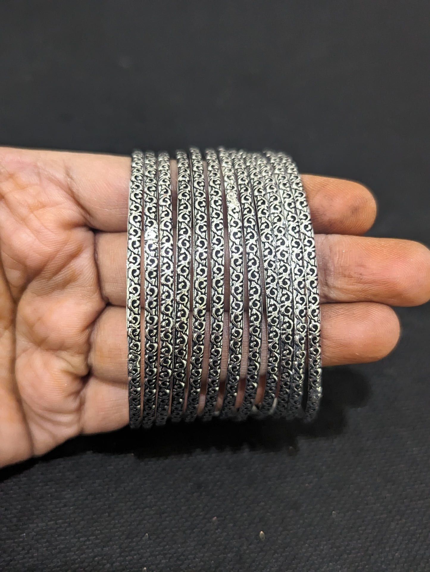 Oxidized Silver Dozen Bangles