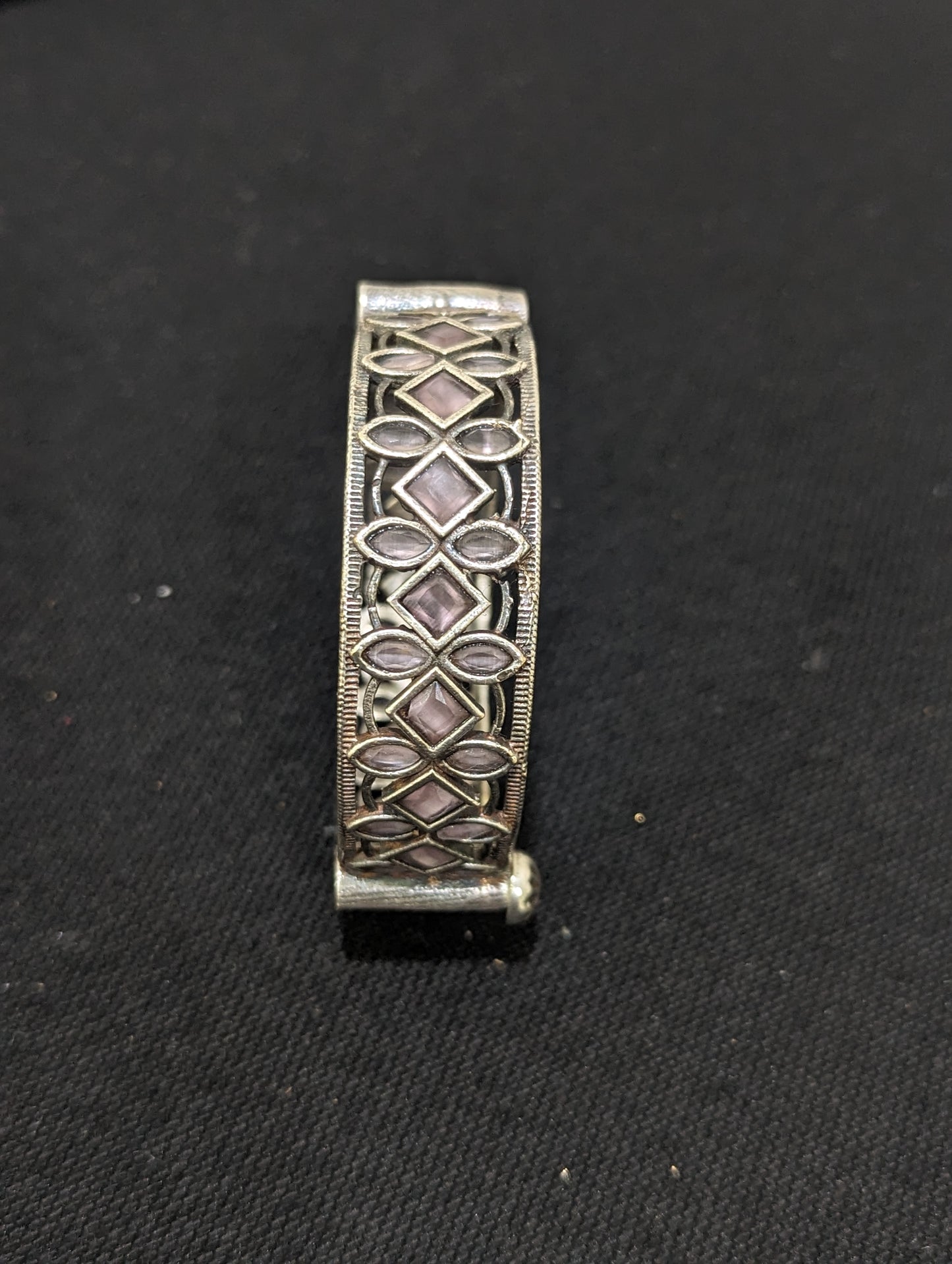 Oxidized Silver Diamond Polki kada bracelet