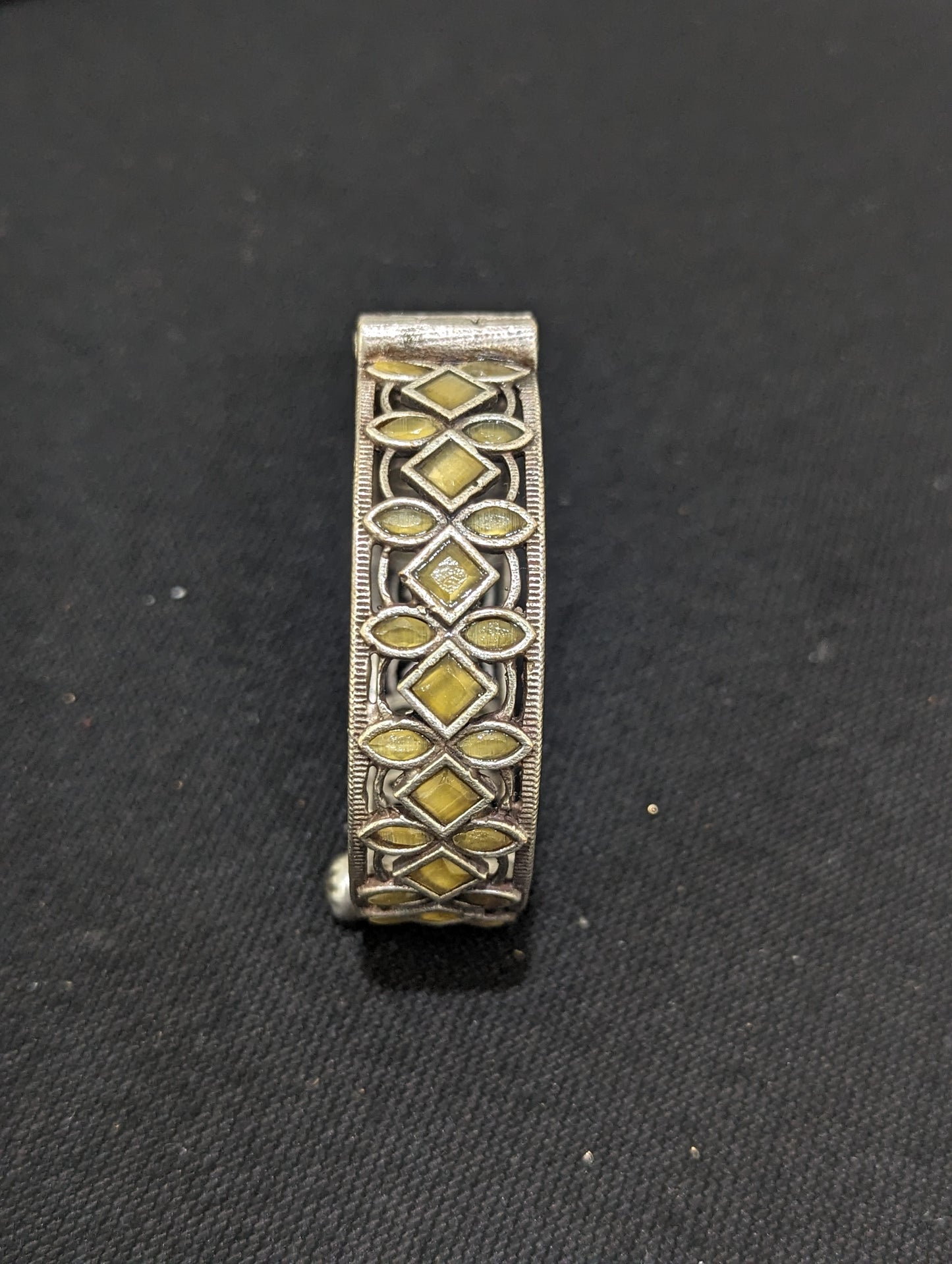 Oxidized Silver Diamond Polki kada bracelet