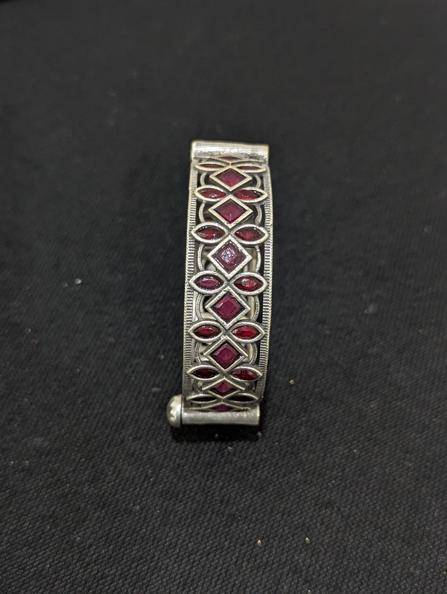 Oxidized Silver Diamond Polki kada bracelet