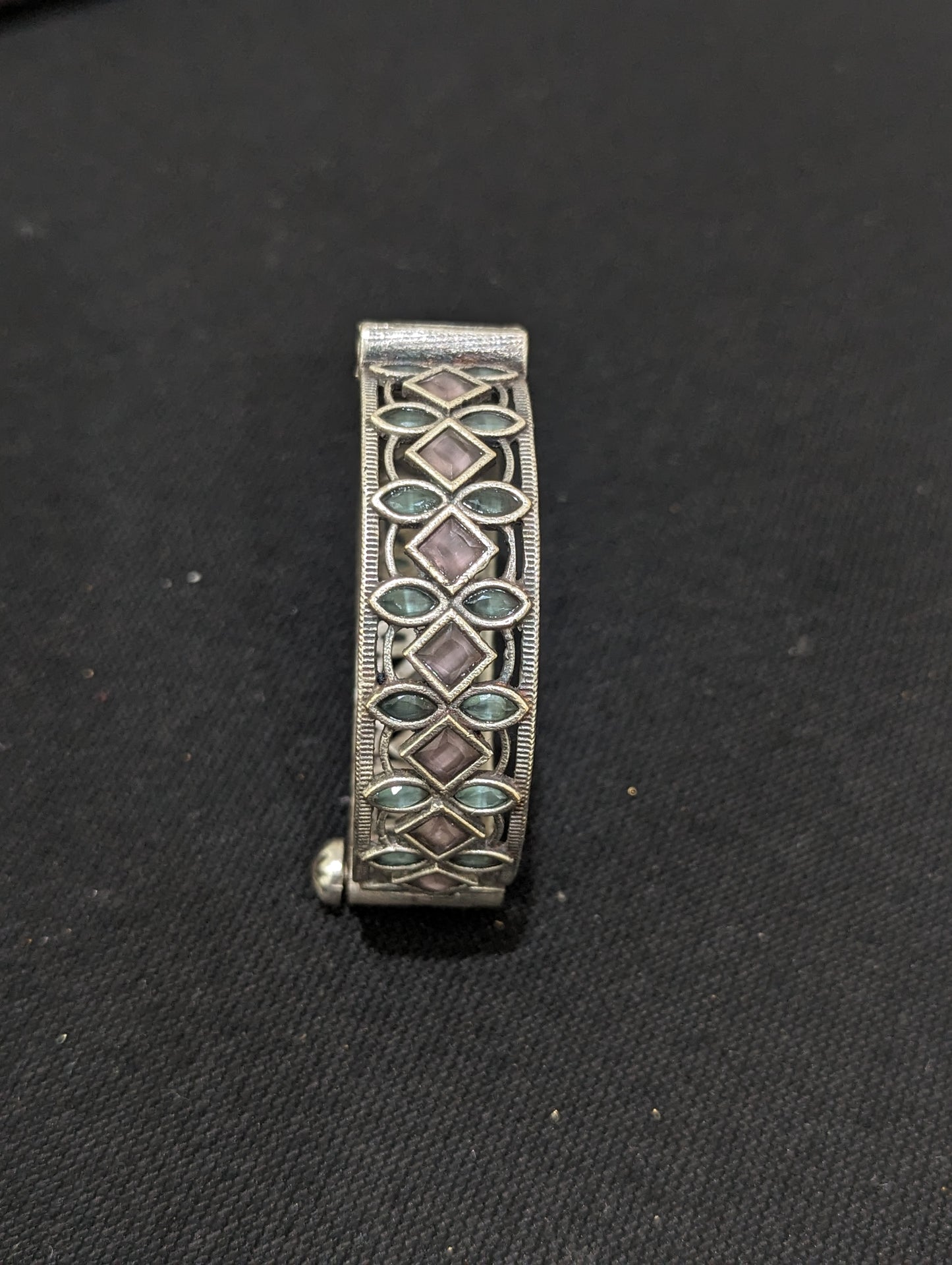 Oxidized Silver Diamond Polki kada bracelet