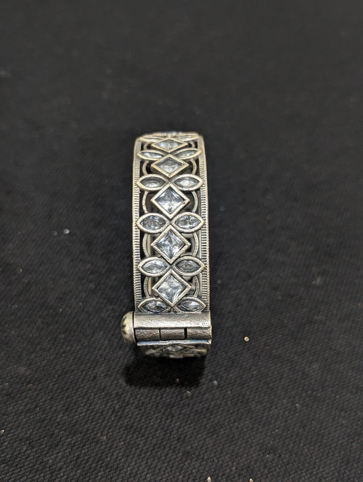 Oxidized Silver Diamond Polki kada bracelet