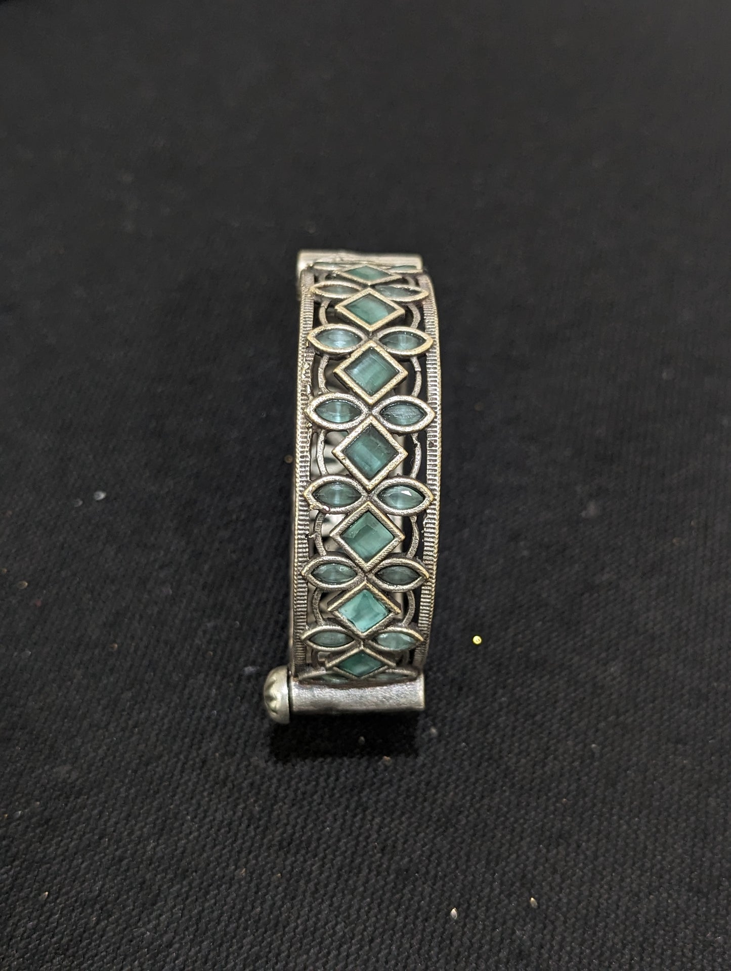 Oxidized Silver Diamond Polki kada bracelet