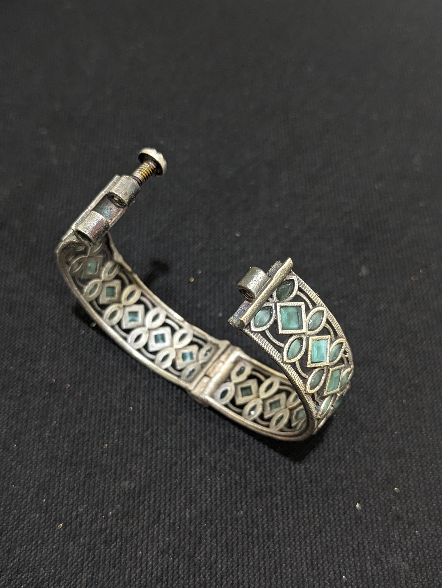 Oxidized Silver Diamond Polki kada bracelet