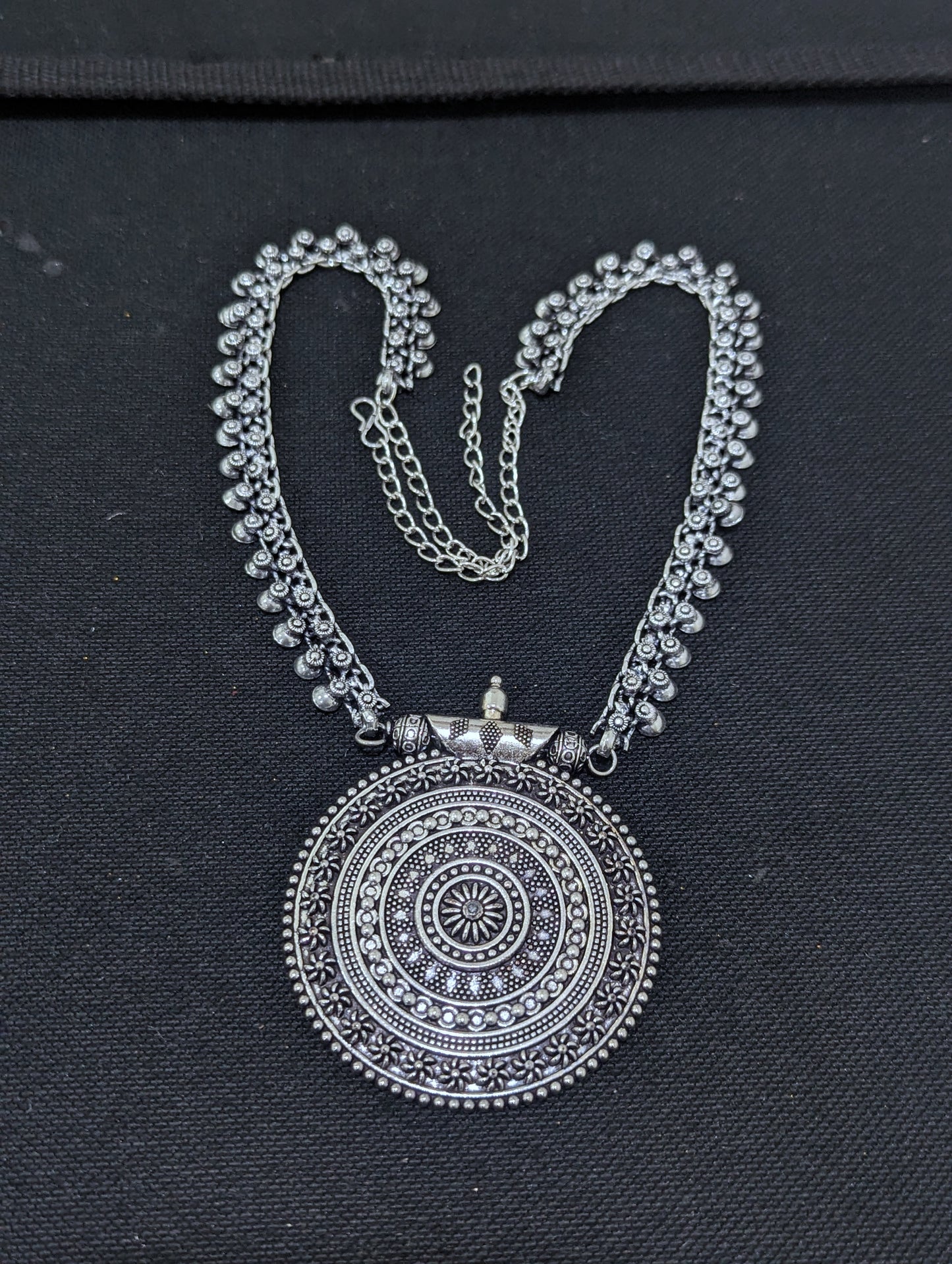 Oxidized Silver Long Chain Necklace - D1