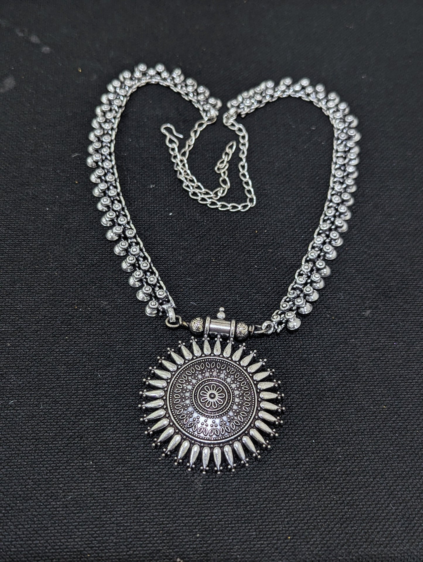 Oxidized Silver Long Chain Necklace - D2