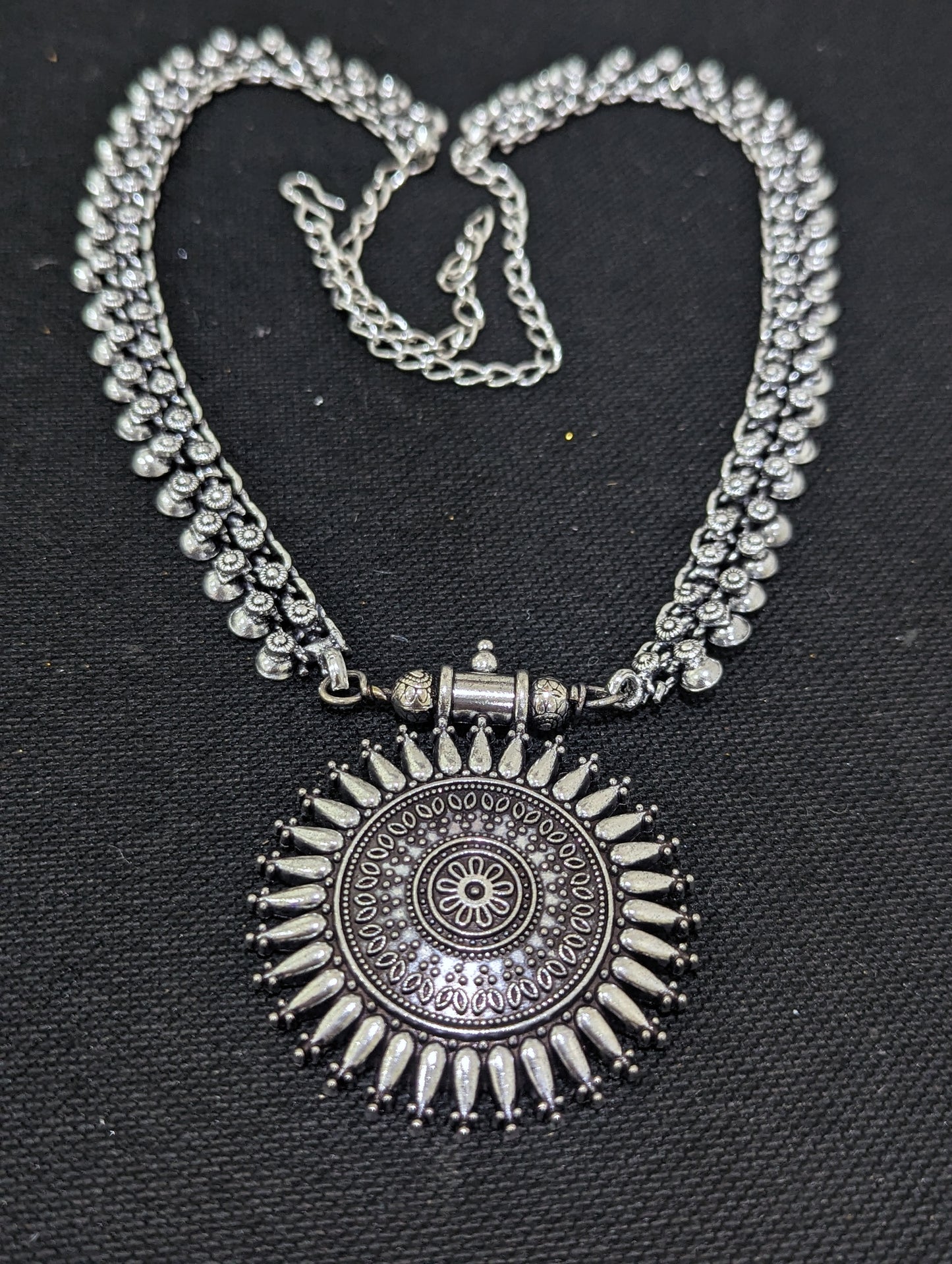 Oxidized Silver Long Chain Necklace - D2