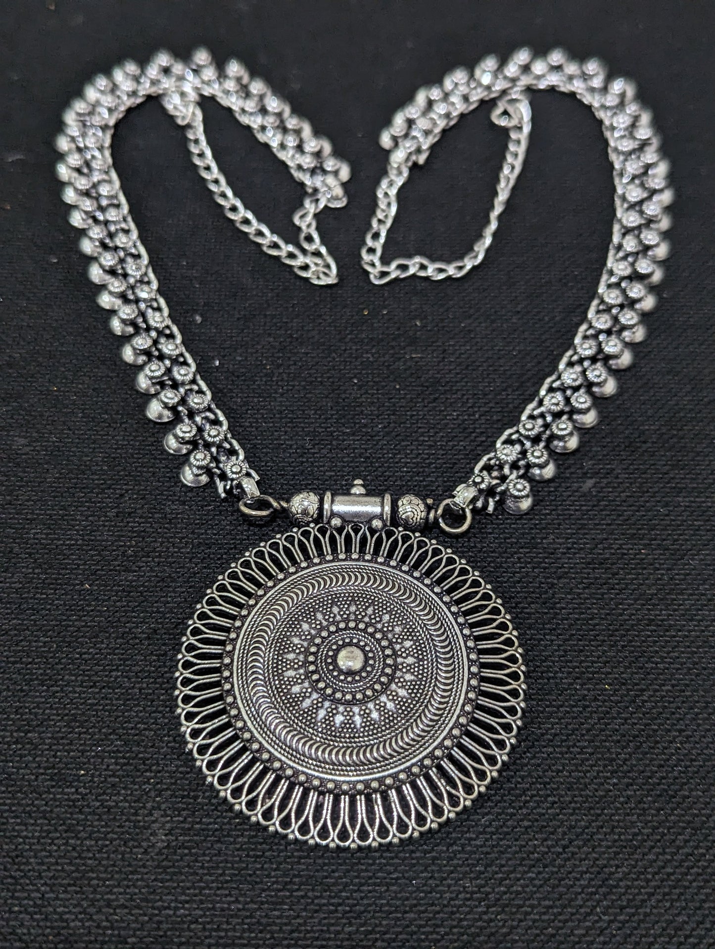 Oxidized Silver Long Chain Necklace - D3
