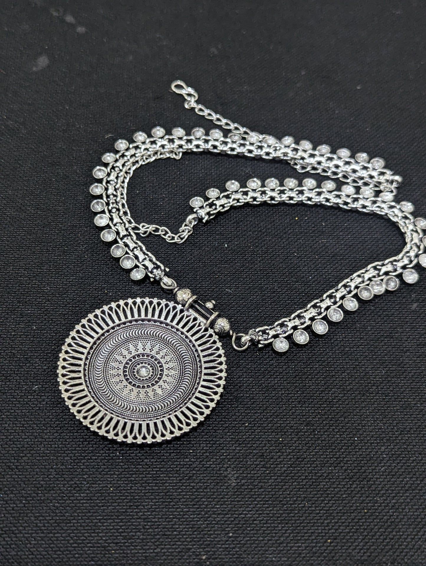 Oxidized Silver Long Chain Necklace - D3