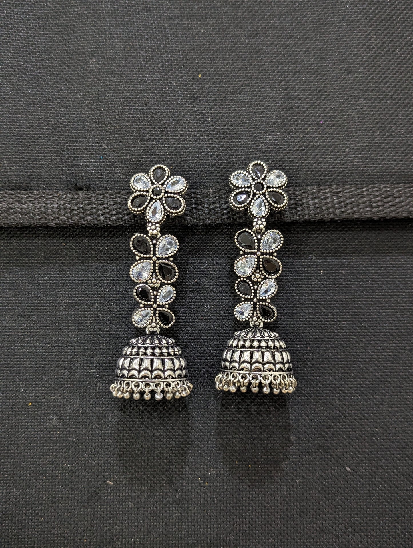 Oxidized Silver Polki Dangle Jhumka Earrings