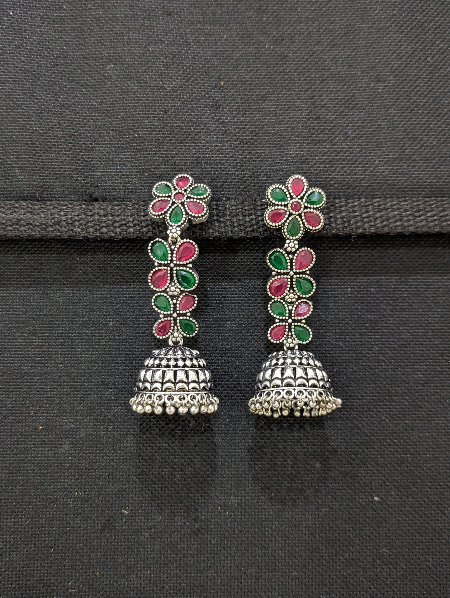 Oxidized Silver Polki Dangle Jhumka Earrings