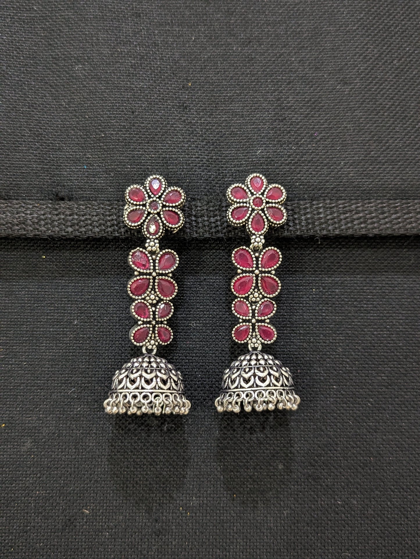 Oxidized Silver Polki Dangle Jhumka Earrings