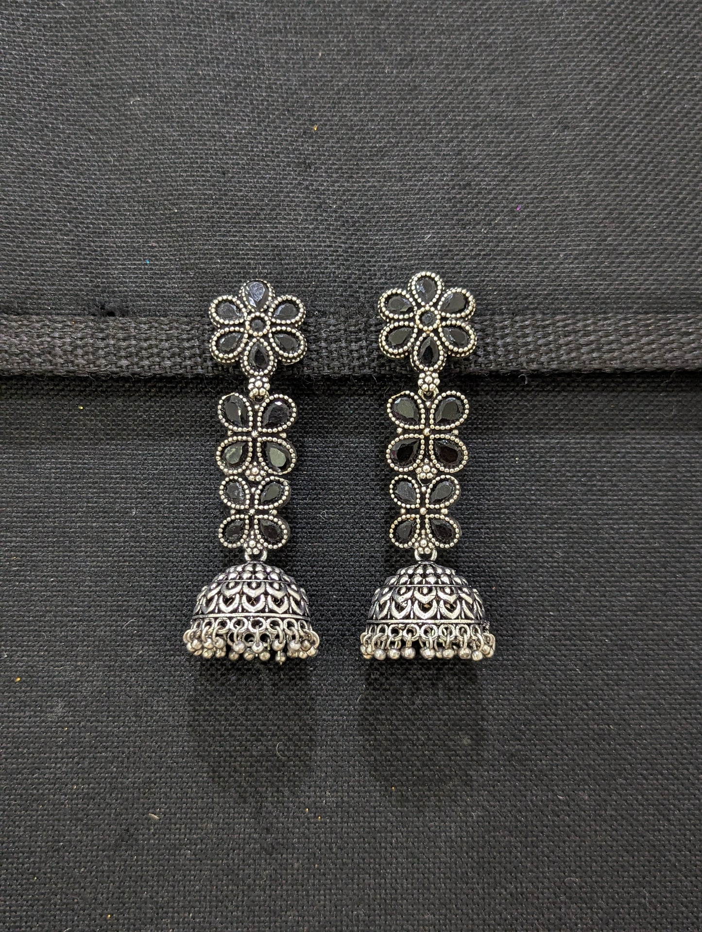 Oxidized Silver Polki Dangle Jhumka Earrings