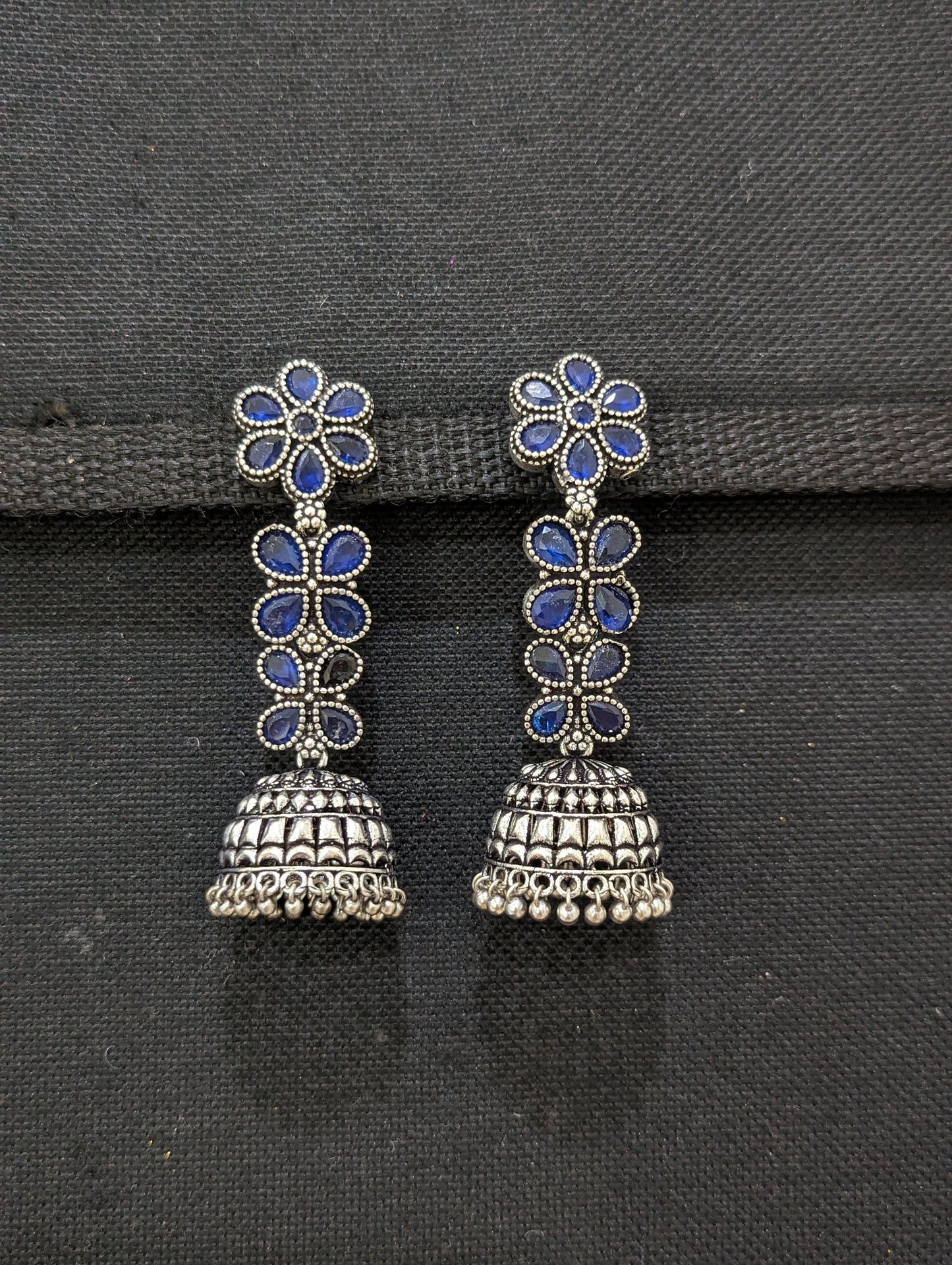 Oxidized Silver Polki Dangle Jhumka Earrings