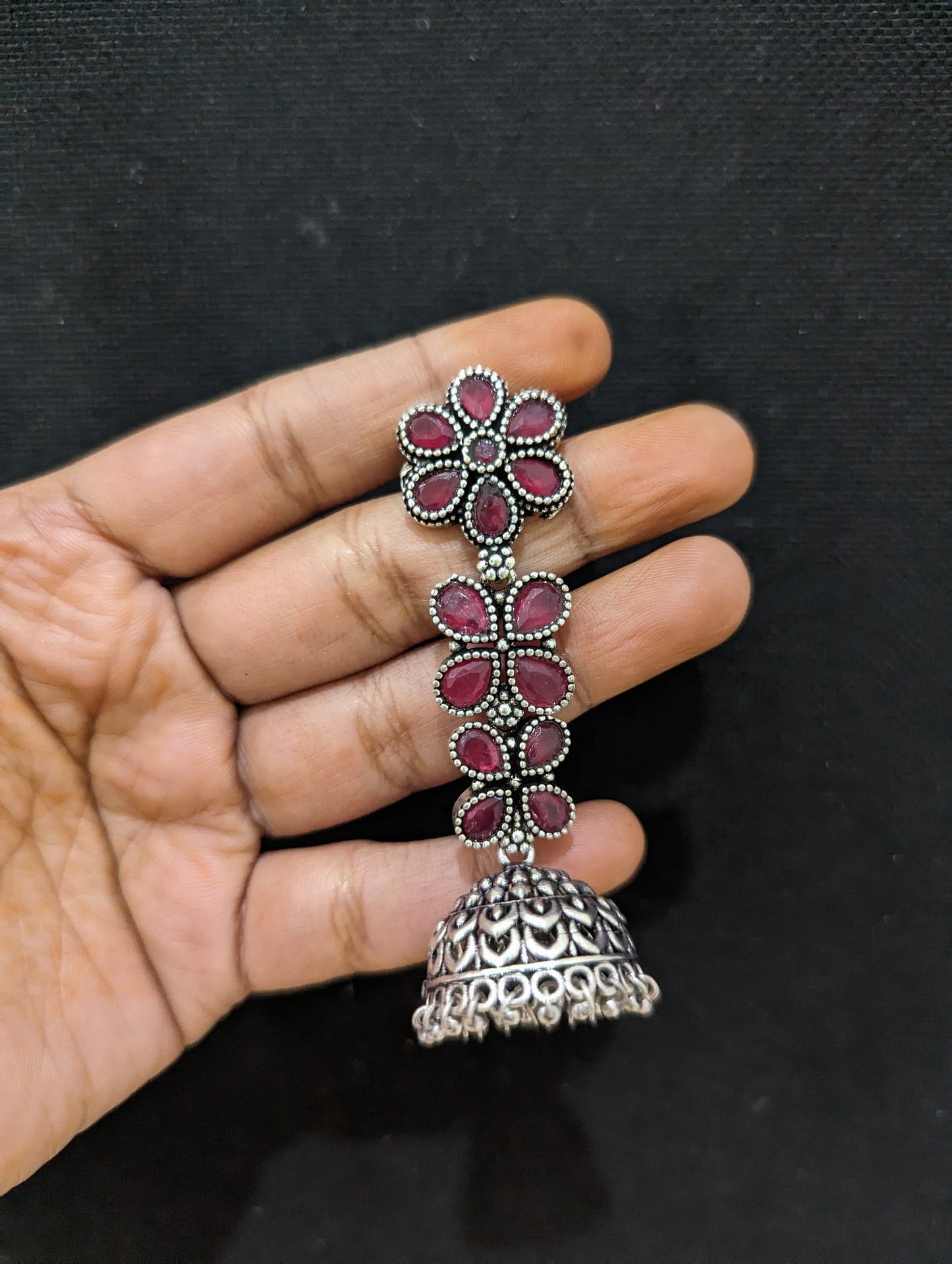 Oxidized Silver Polki Dangle Jhumka Earrings