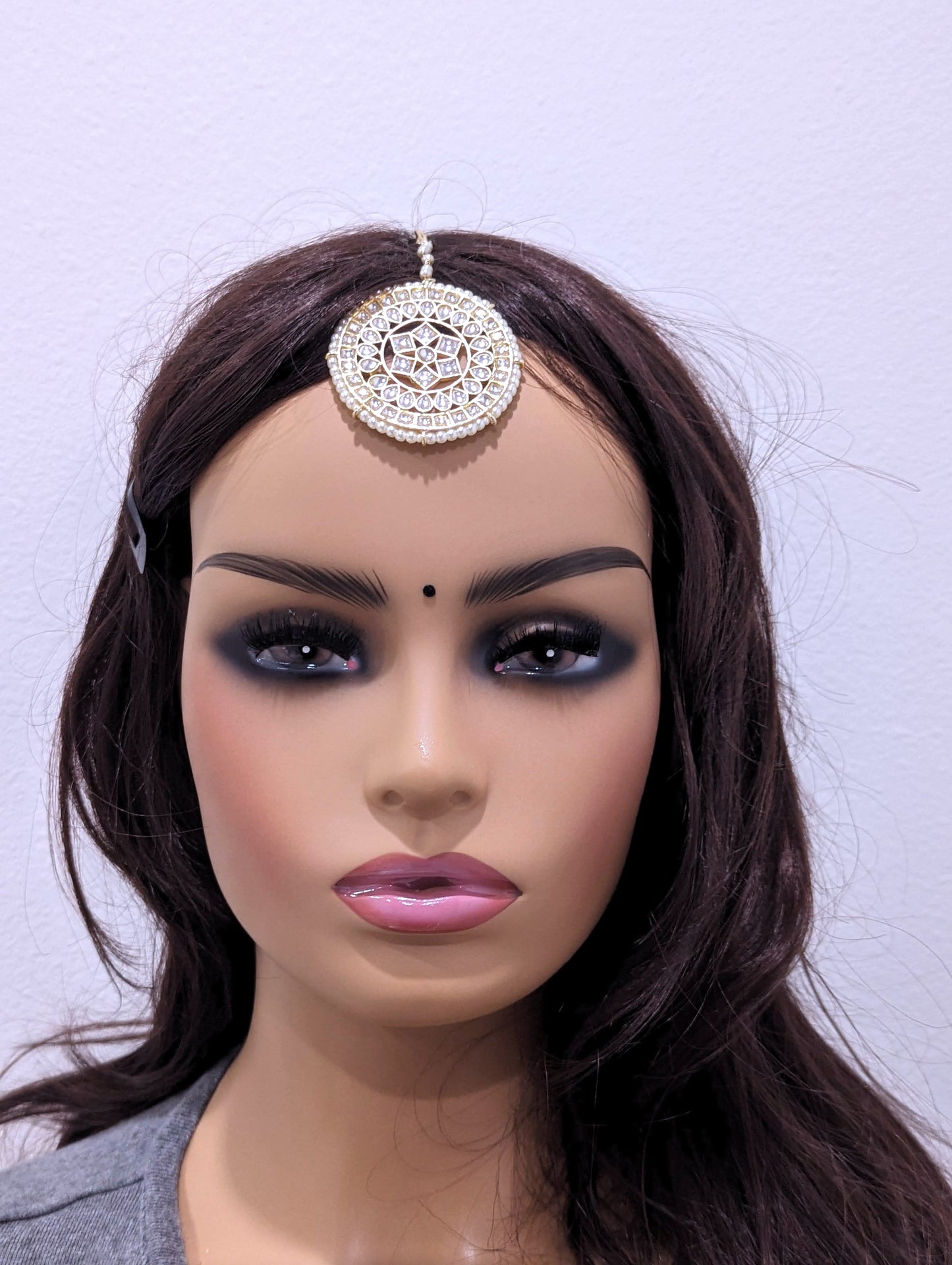 Kundan glass stone pasted Grand Maang Tikka