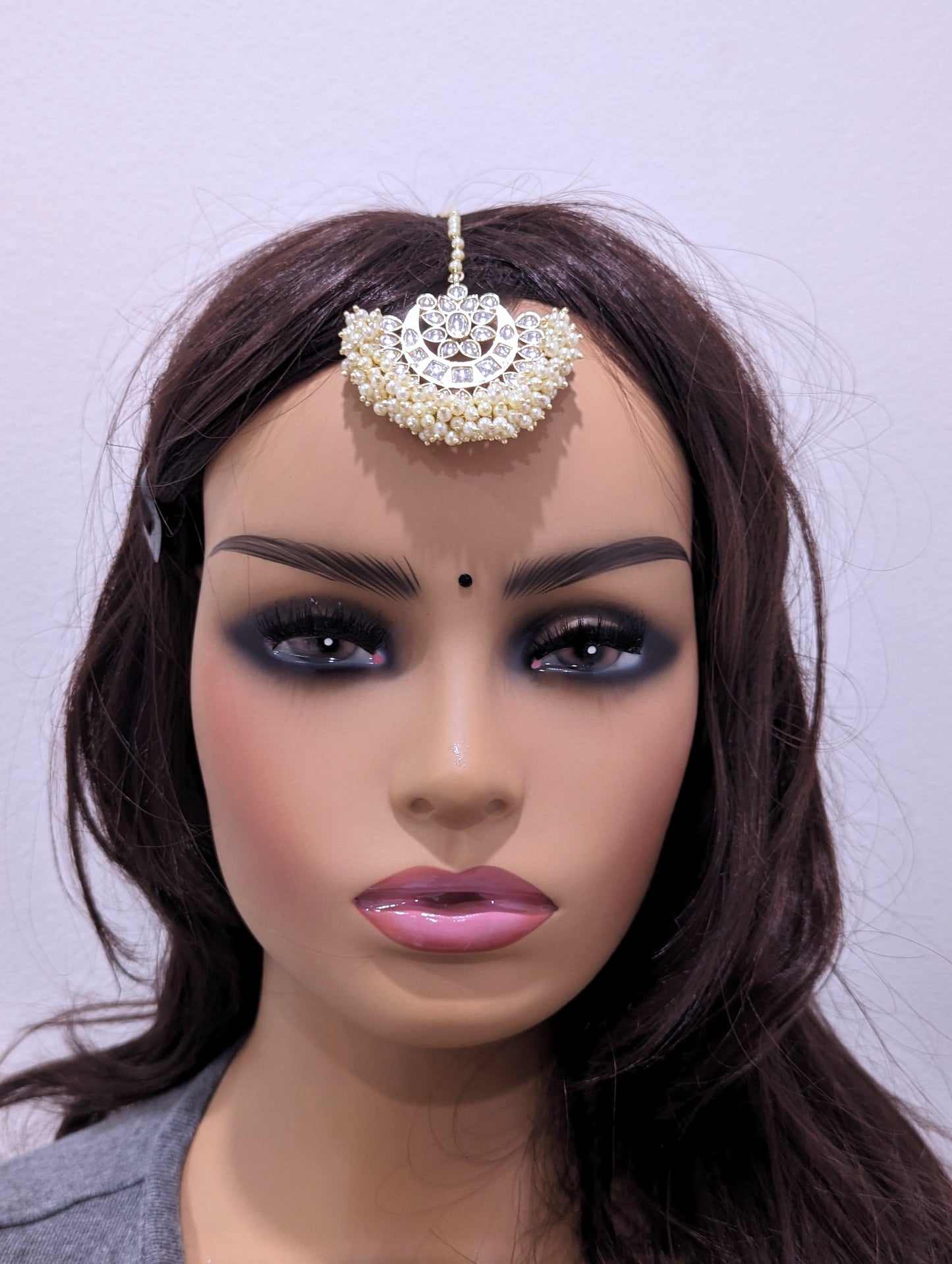 Cluster Pearl bead Kundan stone Maang Tikka