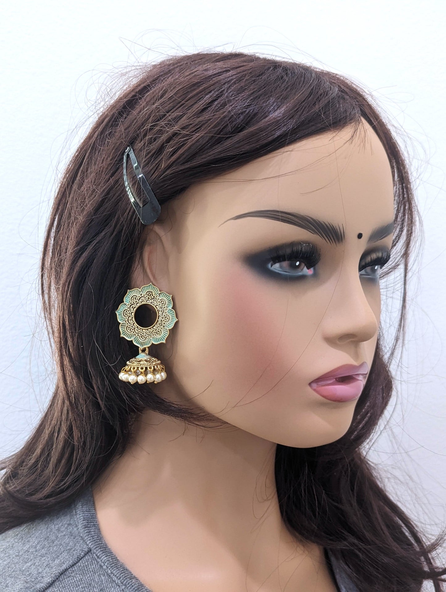 Matte Meenakari Jhumka Earrings