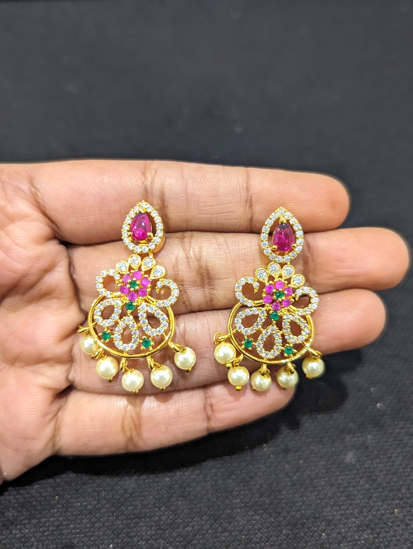 One gram gold plated CZ Long Haram Set - Design 4