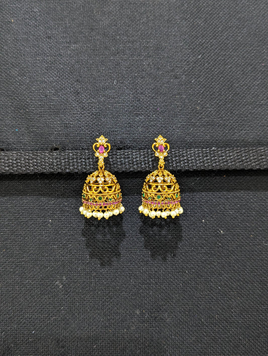 Antique Gold plated CZ Small Jhumka Earrings