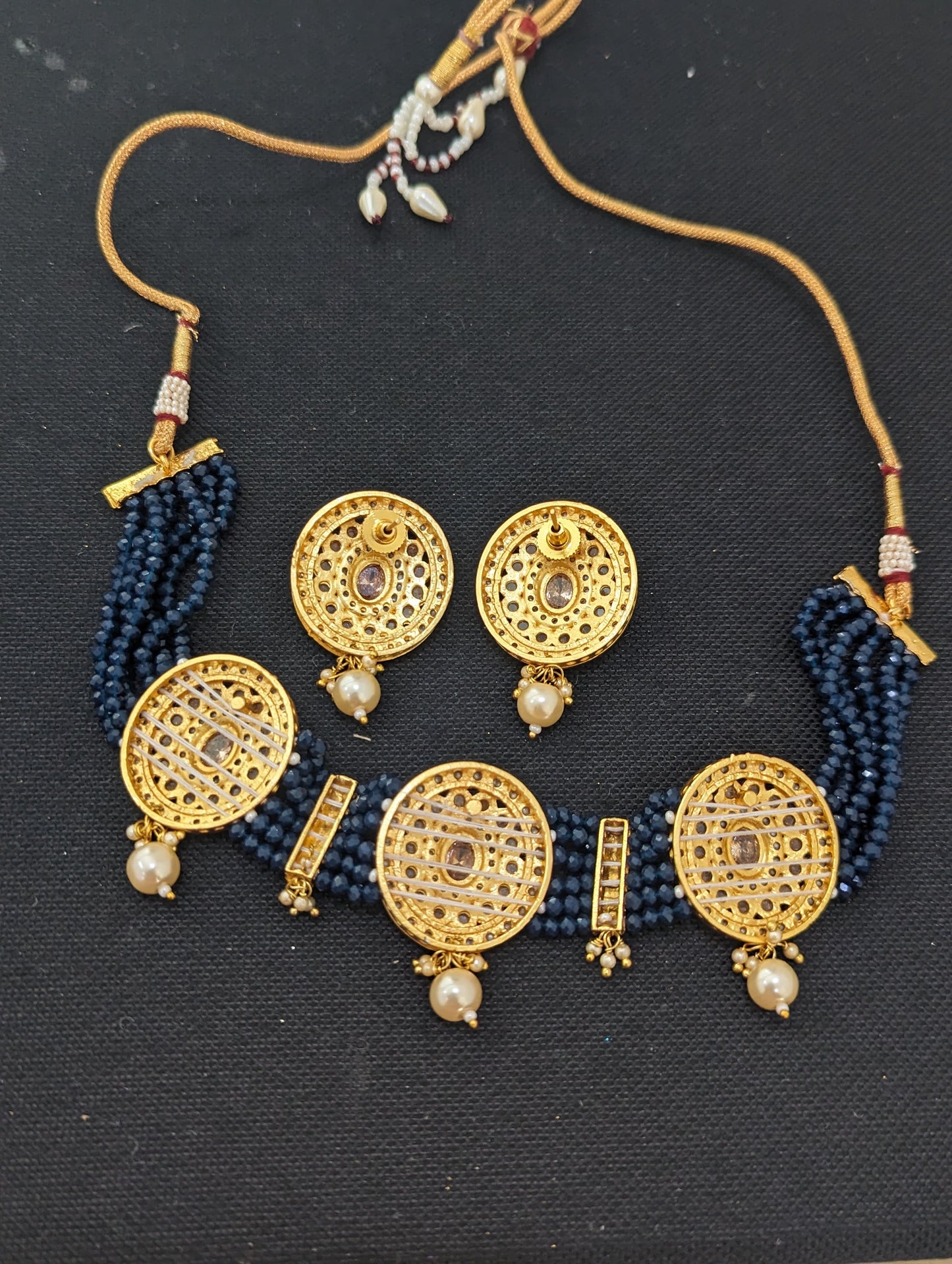 Bead Collar Choker Necklace and Stud Earrings set