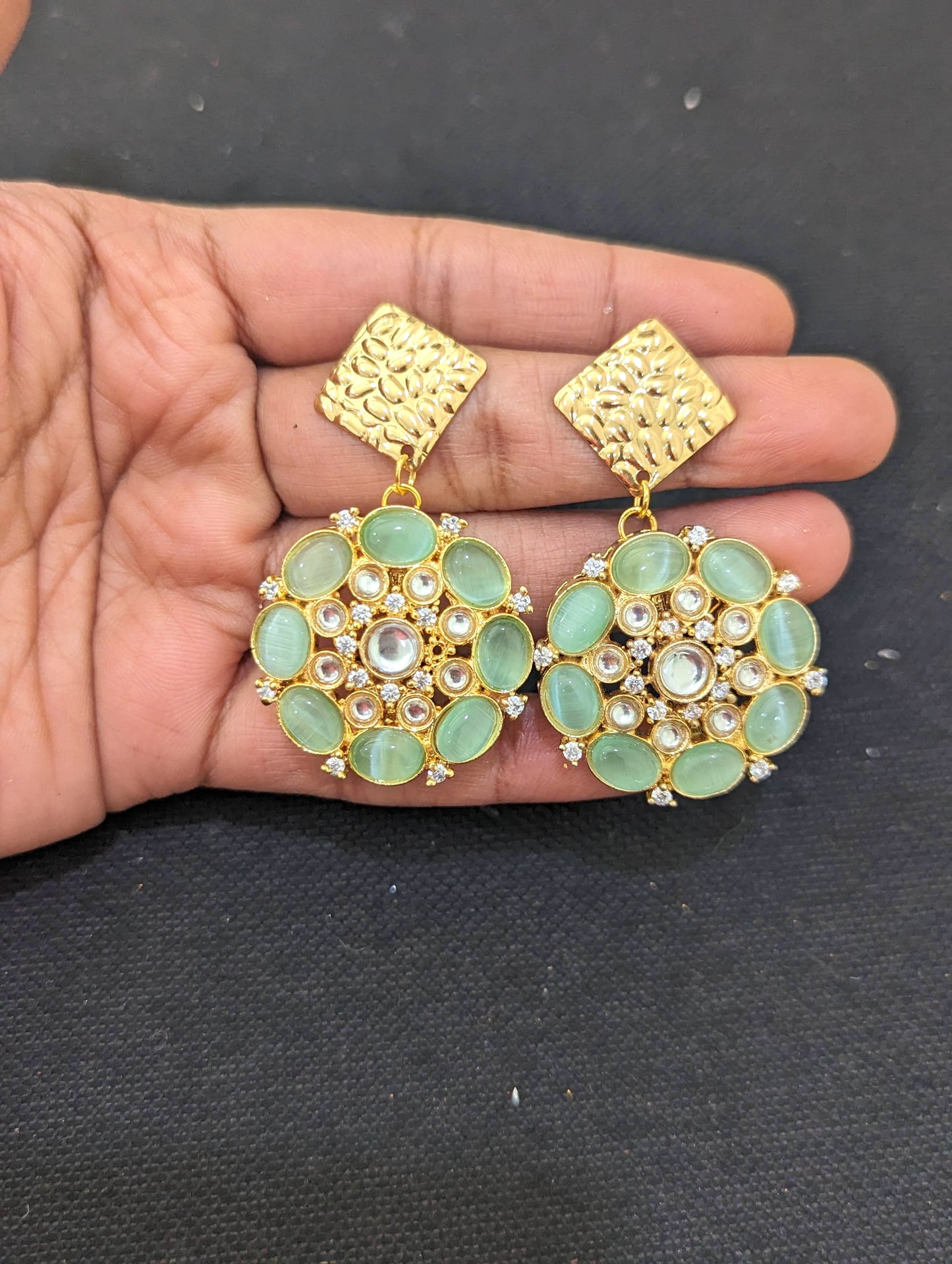 Crystal bead chain with Bold Flower Pendant Choker necklace and earrings set