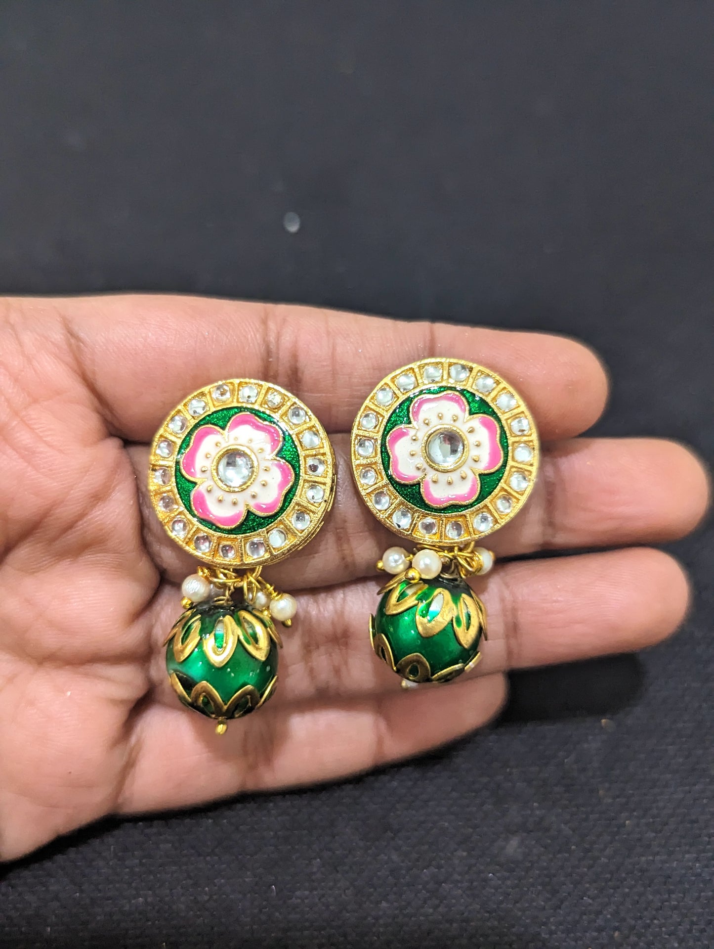 Multi stranded Seed bead chain with Circle pendant Necklace and Stud Earring set with meenakari work - Simpliful