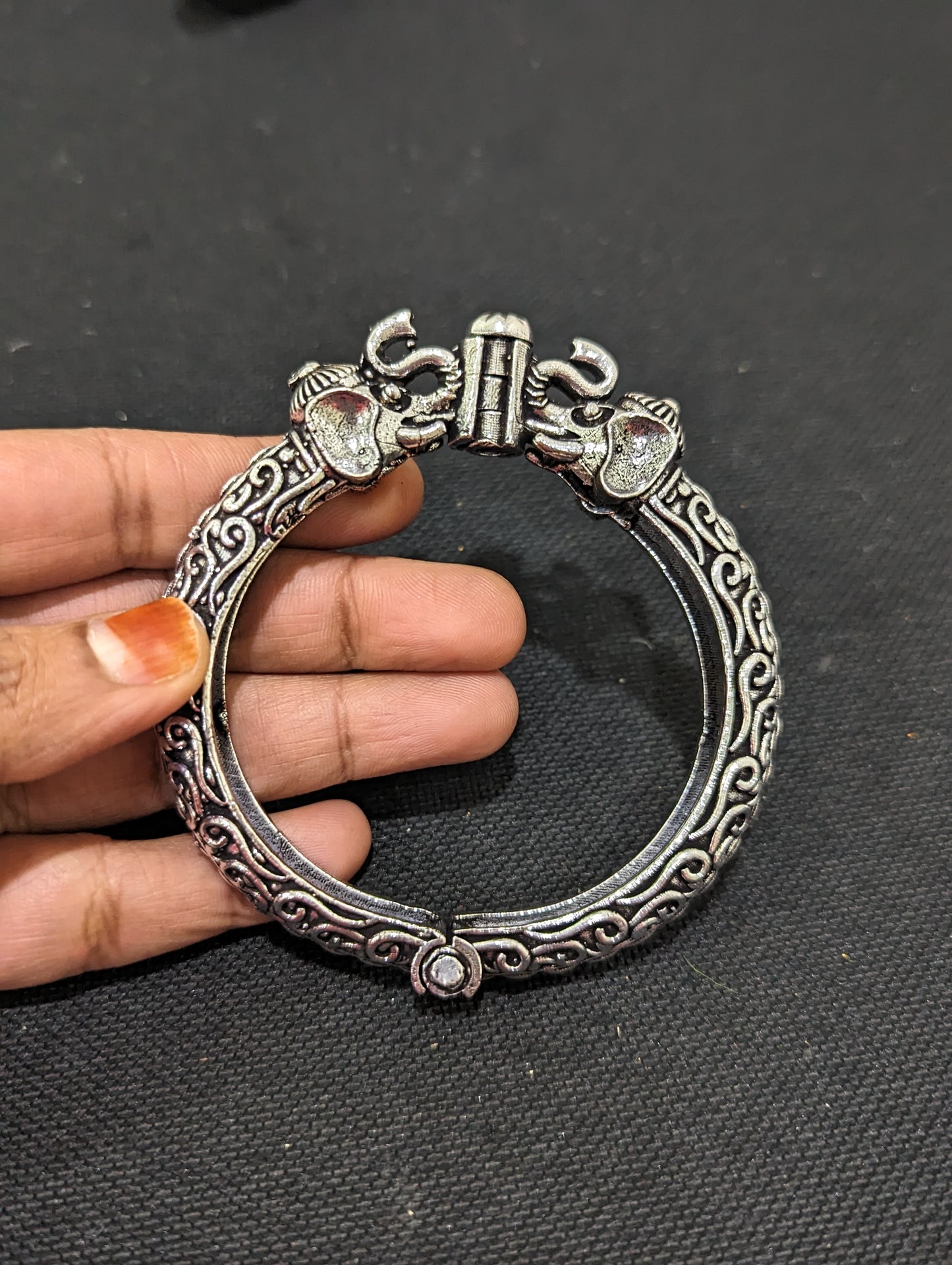 Oxidized silver Elephant kada