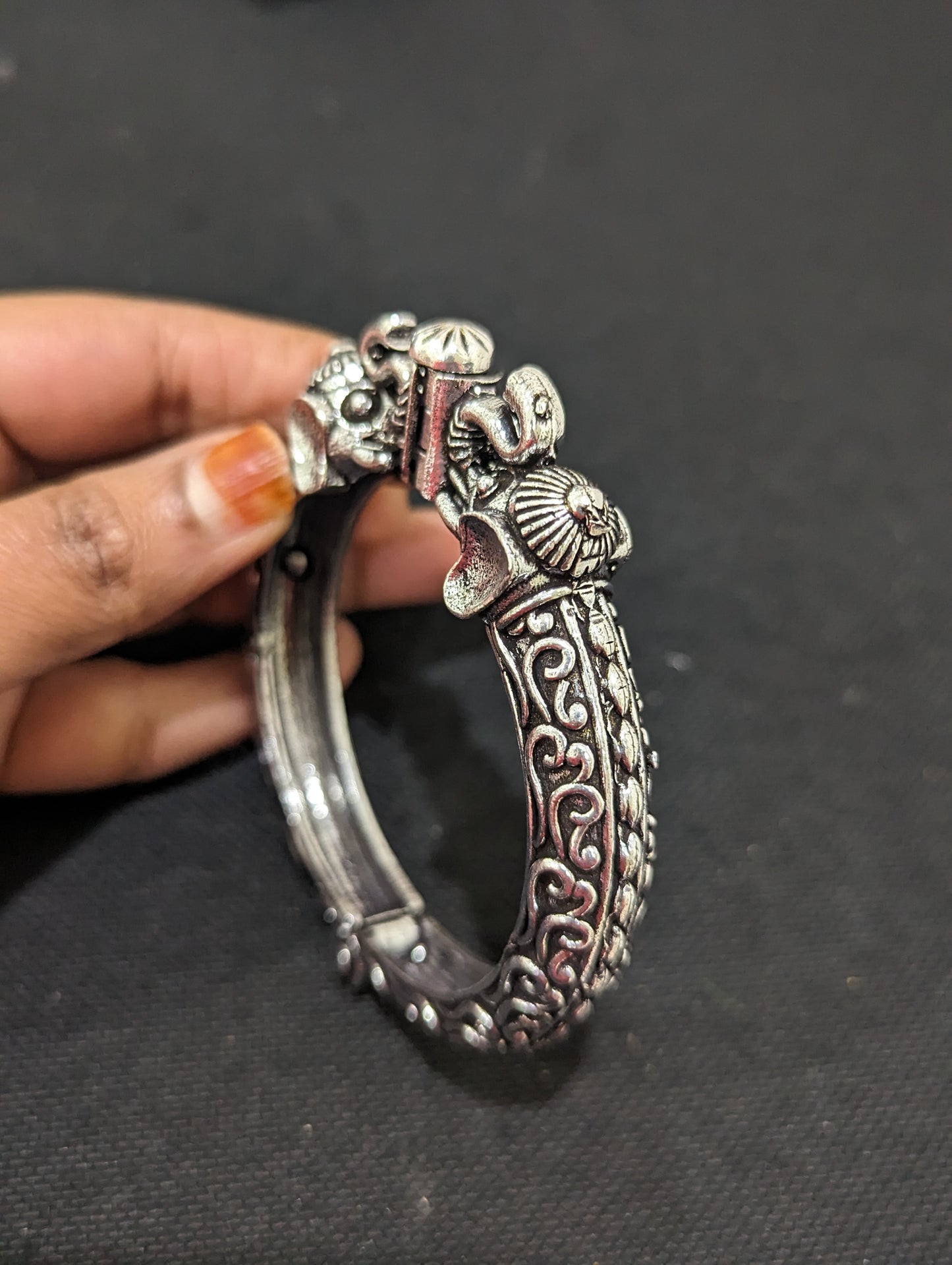 Oxidized silver Elephant kada