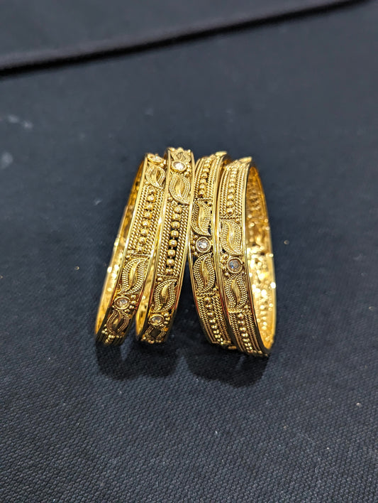 Gold plated Polki stone Leaf design Bangles - Set of 4