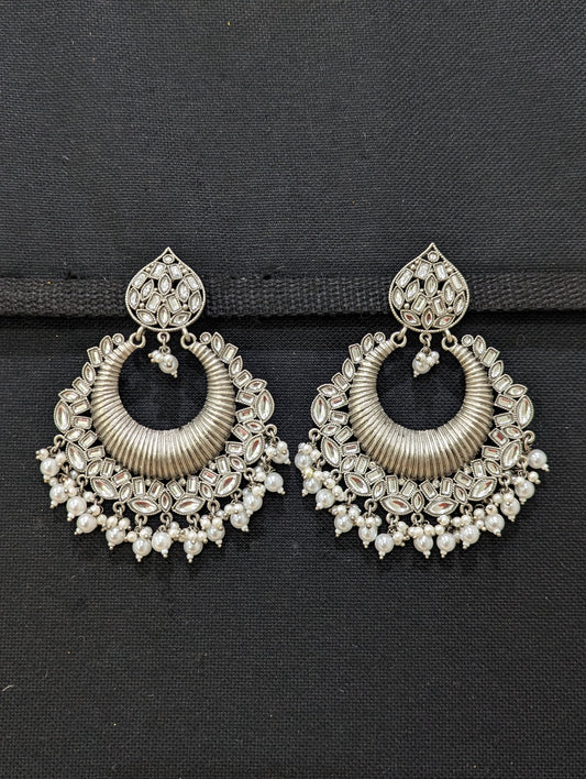 Grayish Black XL Chandbali Earrings