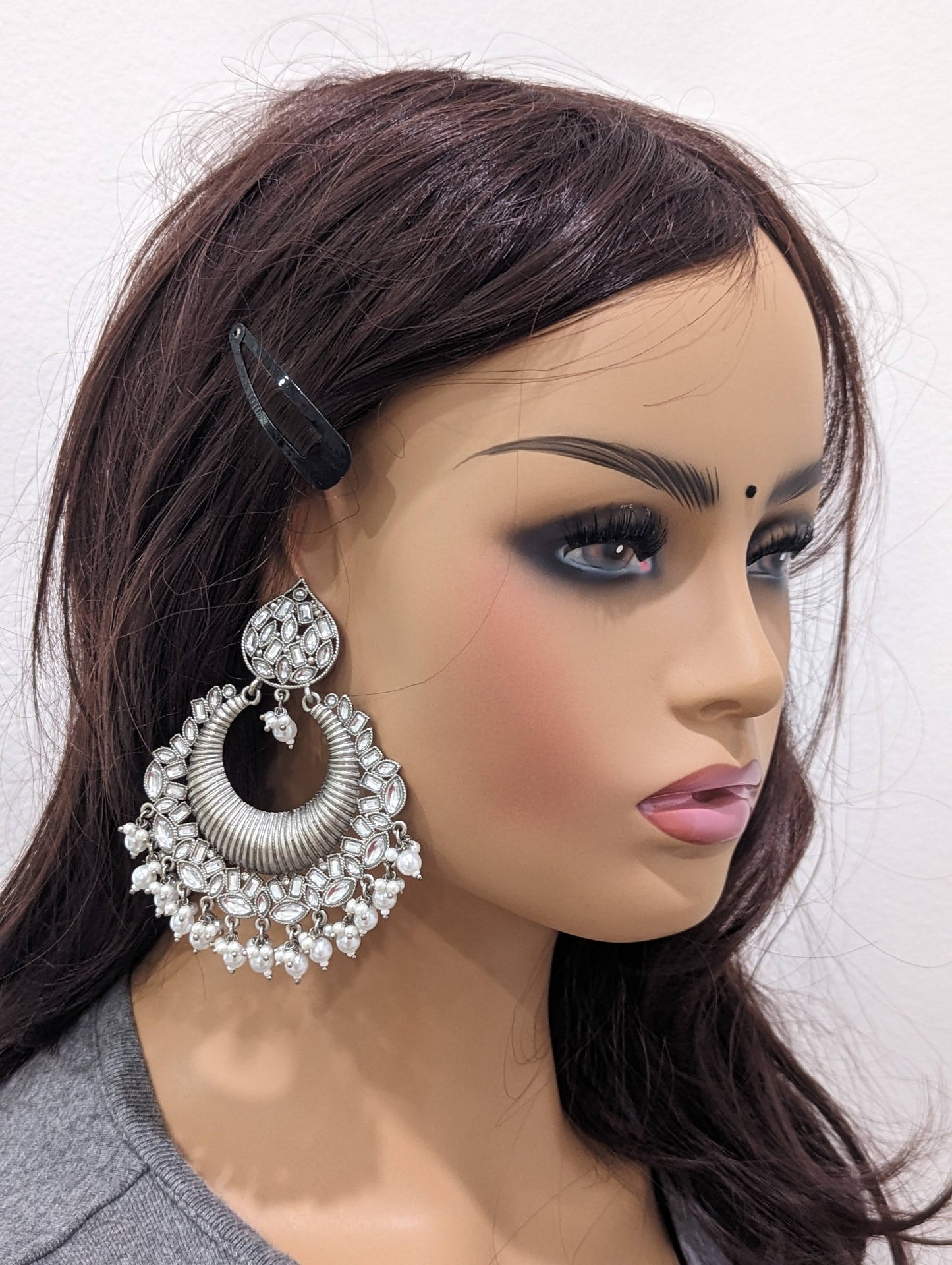 Grayish Black XL Chandbali Earrings