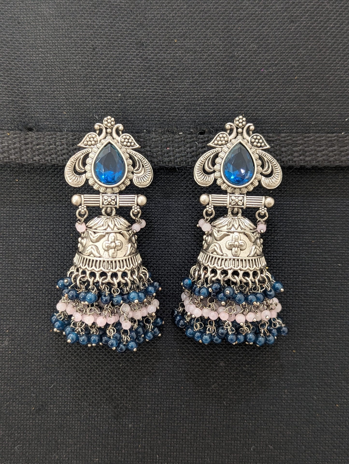 Grayish Silver Large Beaded jhumka earrings