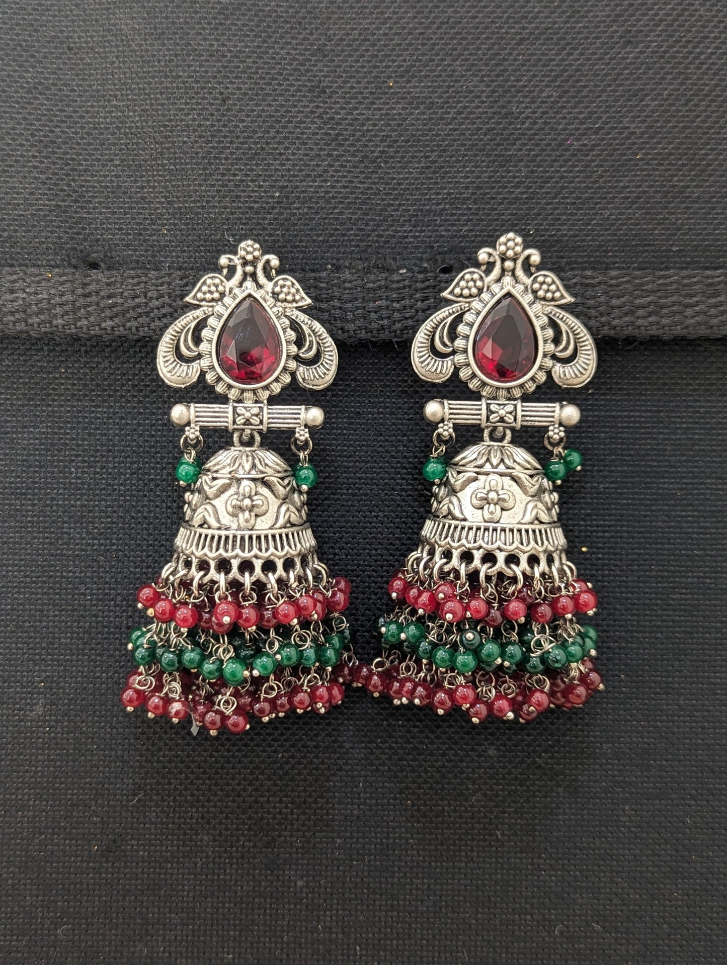 Grayish Silver Large Beaded jhumka earrings