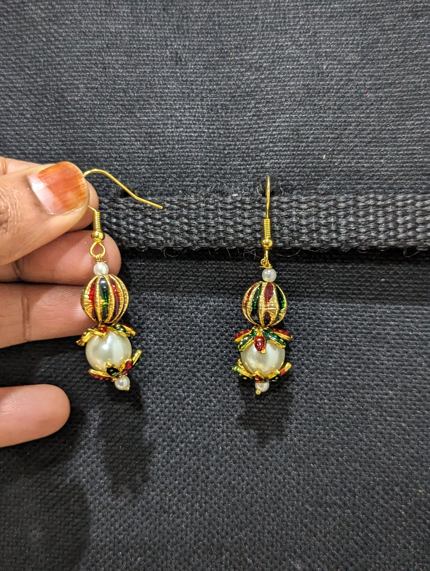 Bead Meenakari hook drop Earrings - Simpliful