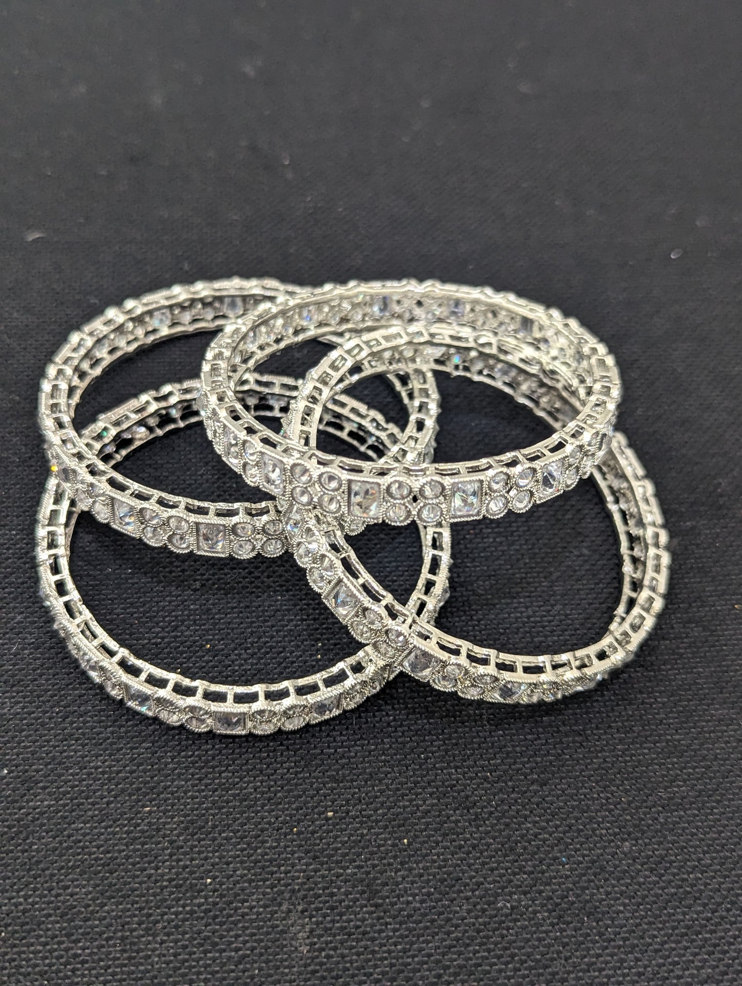 Bright Silver plated Polki Set of 4 bangles