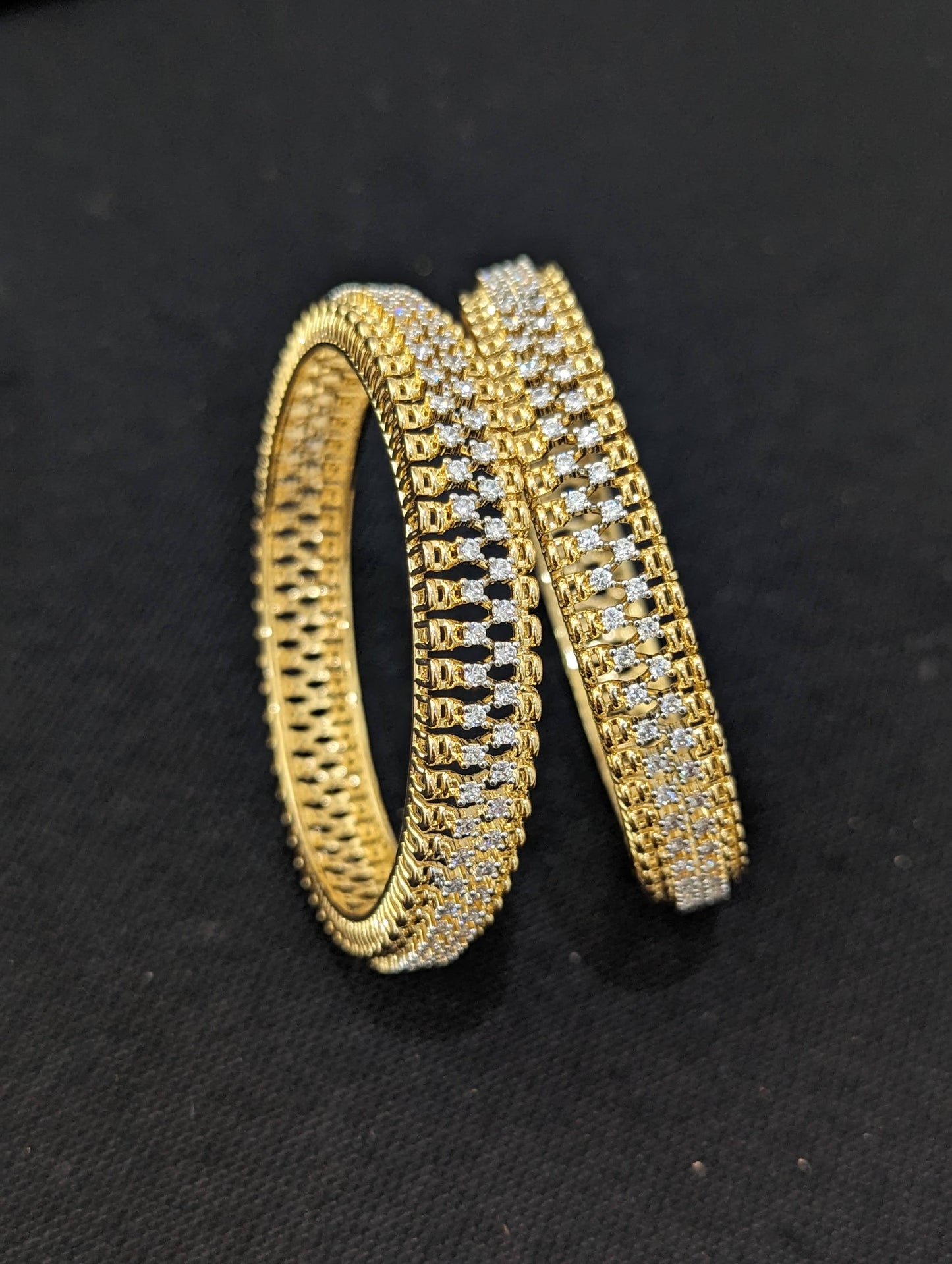 White CZ One gram Gold plated Broad Bangles