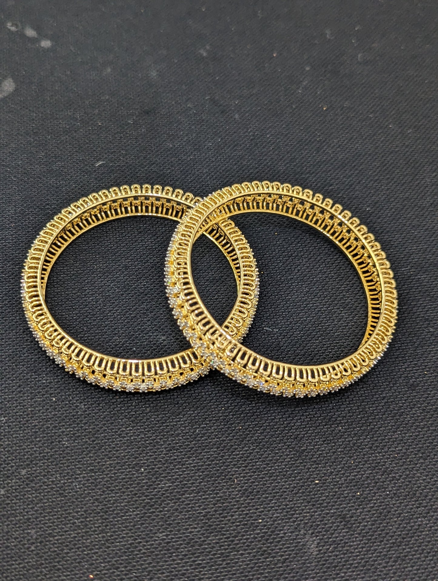 White CZ One gram Gold plated Broad Bangles