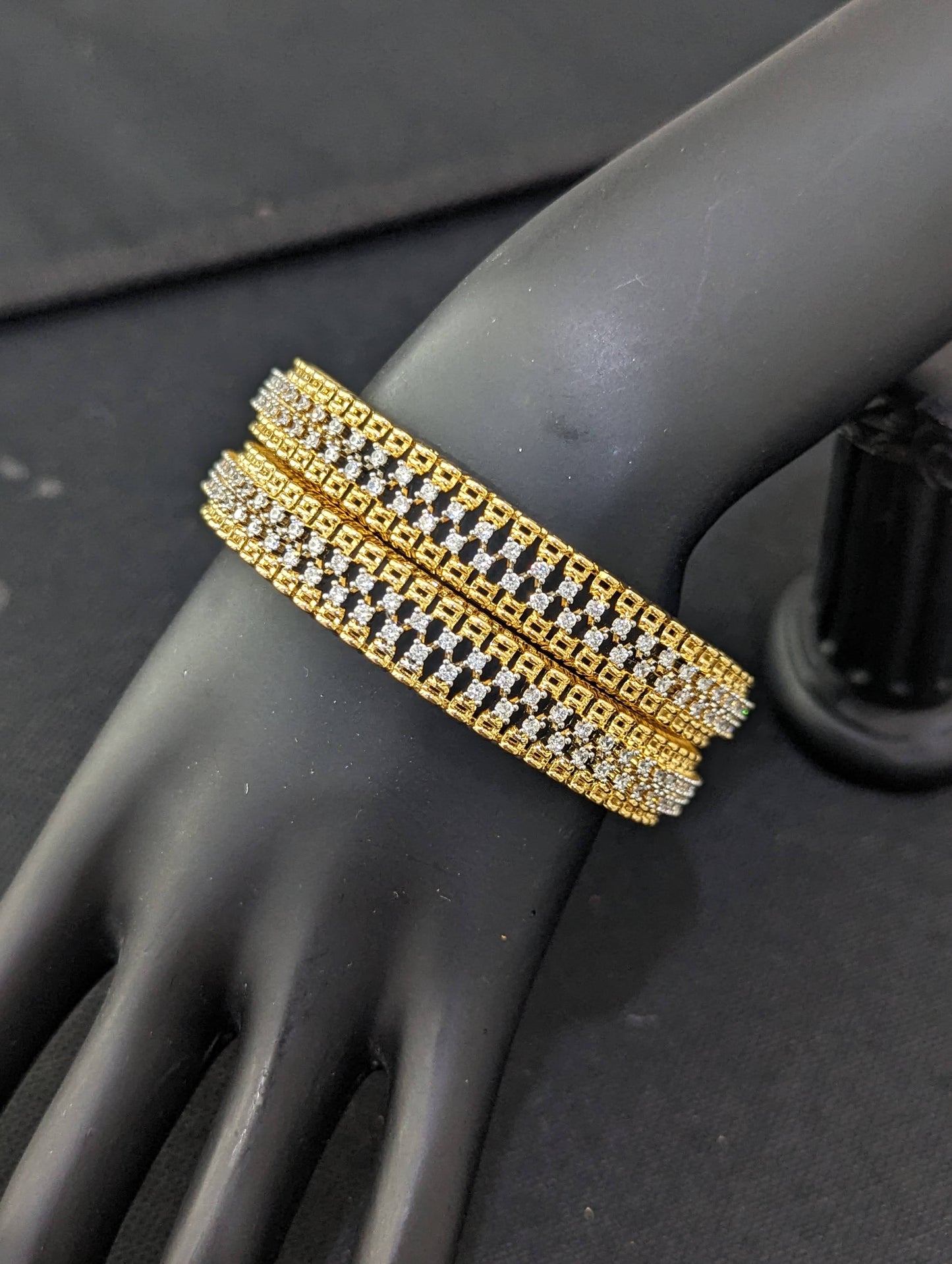 White CZ One gram Gold plated Broad Bangles