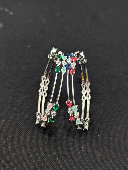 Teardrop design Silver plated CZ bangles