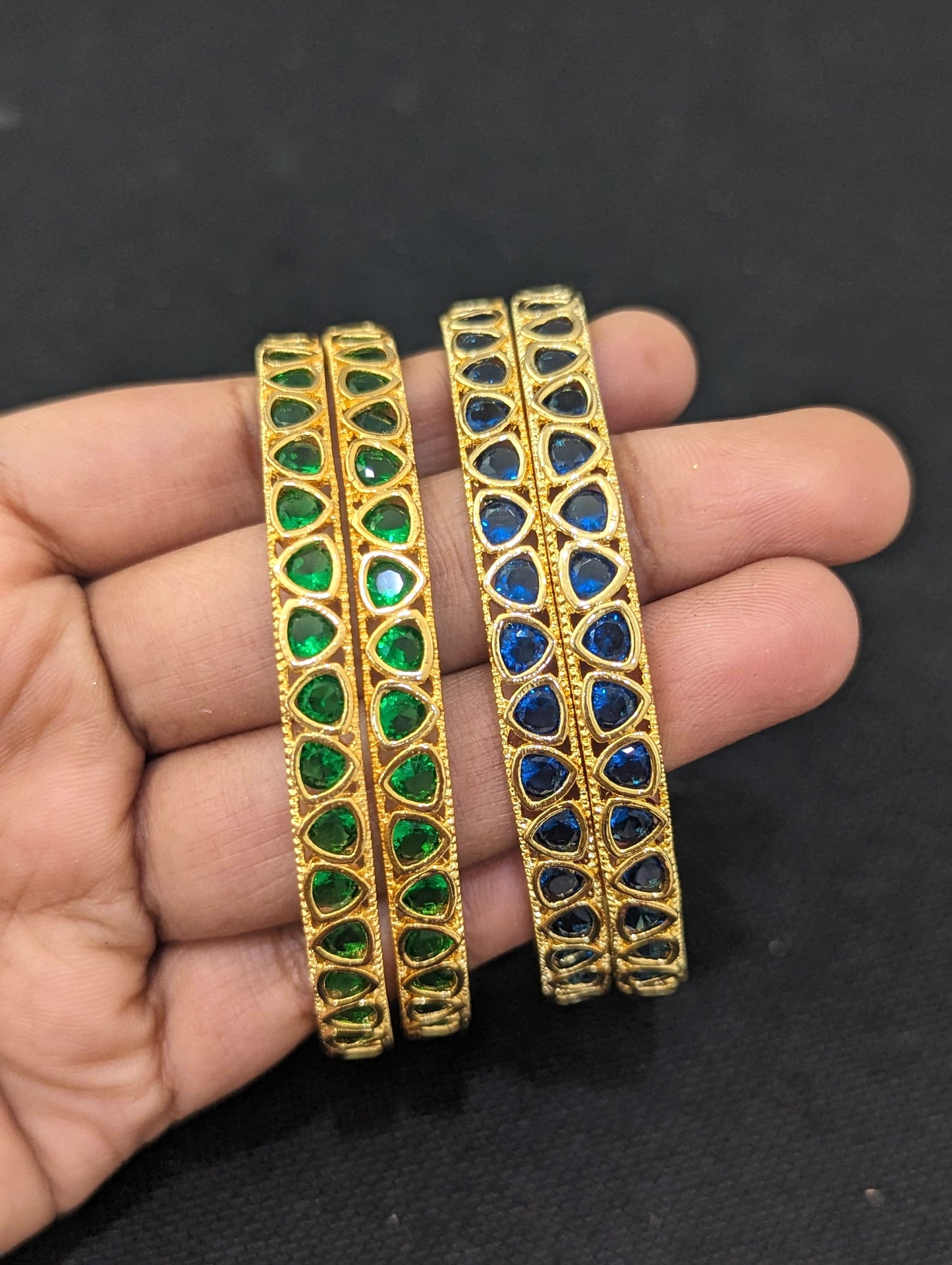 Blue - Green CZ One gram Gold plated Bangles