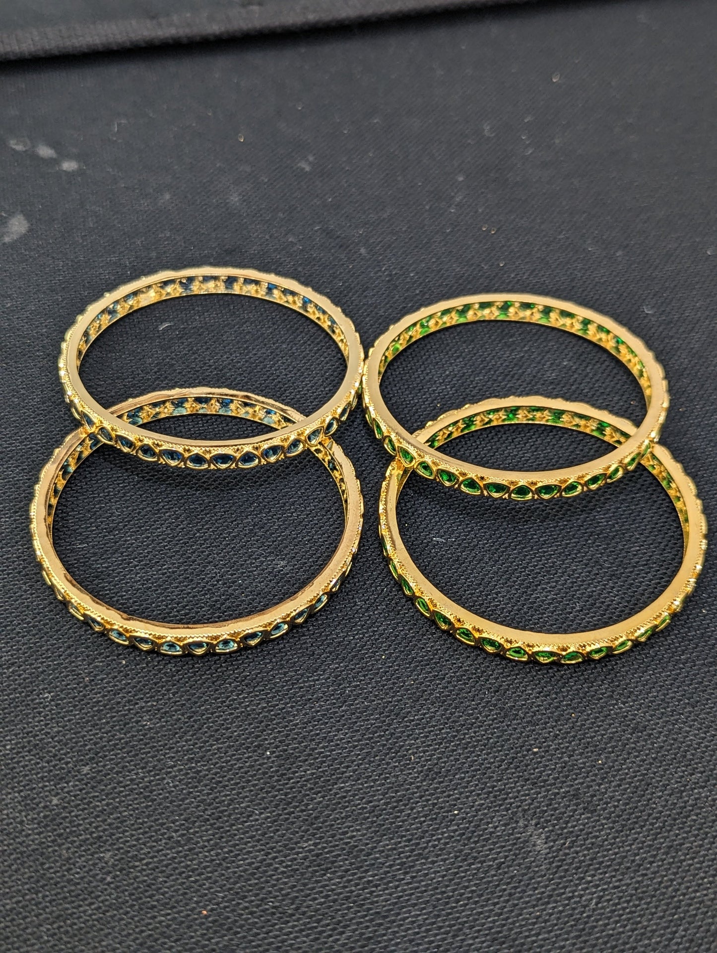Blue - Green CZ One gram Gold plated Bangles