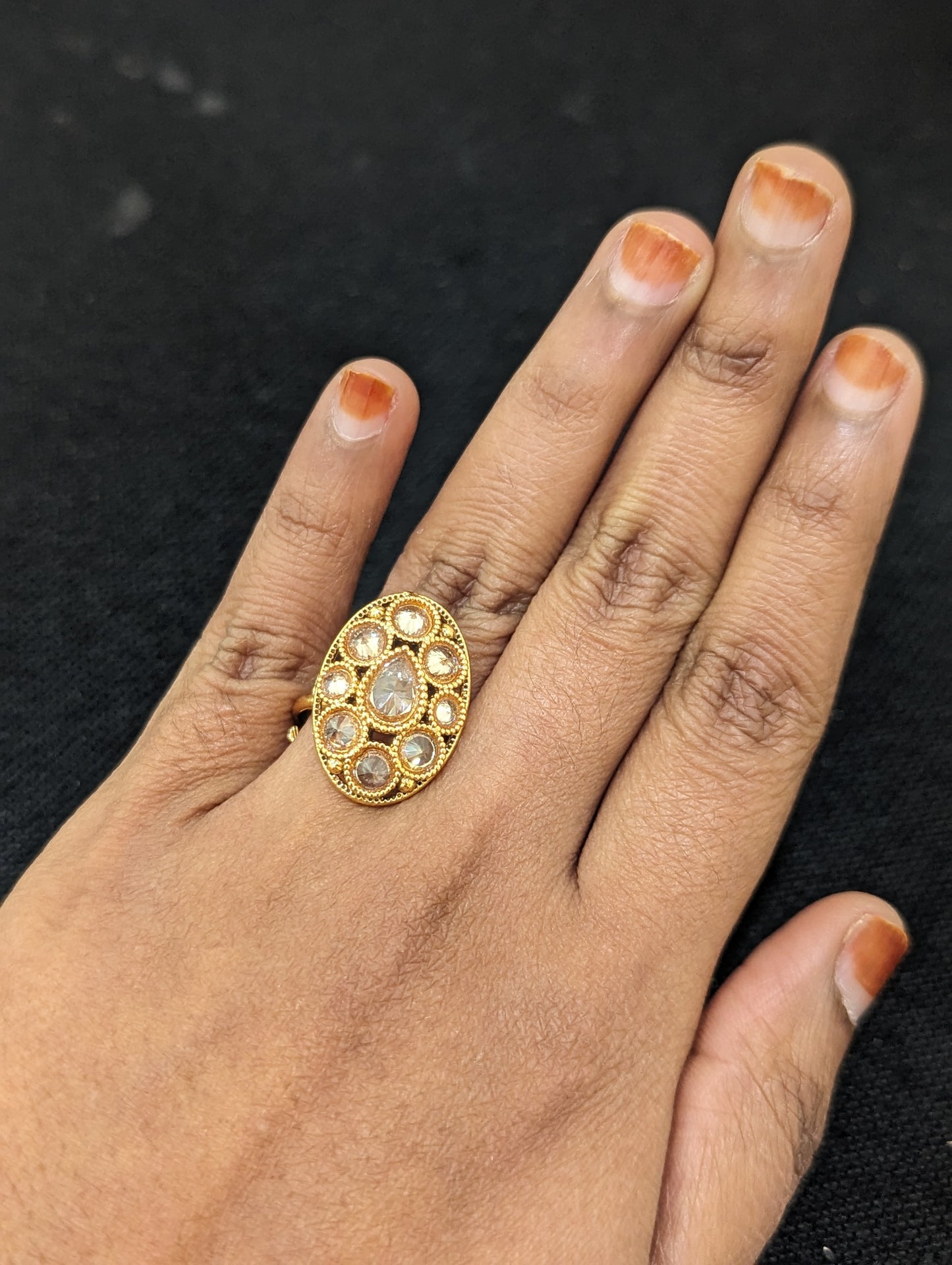 Oval design Polki stone Gold plated adjustable Finger rings